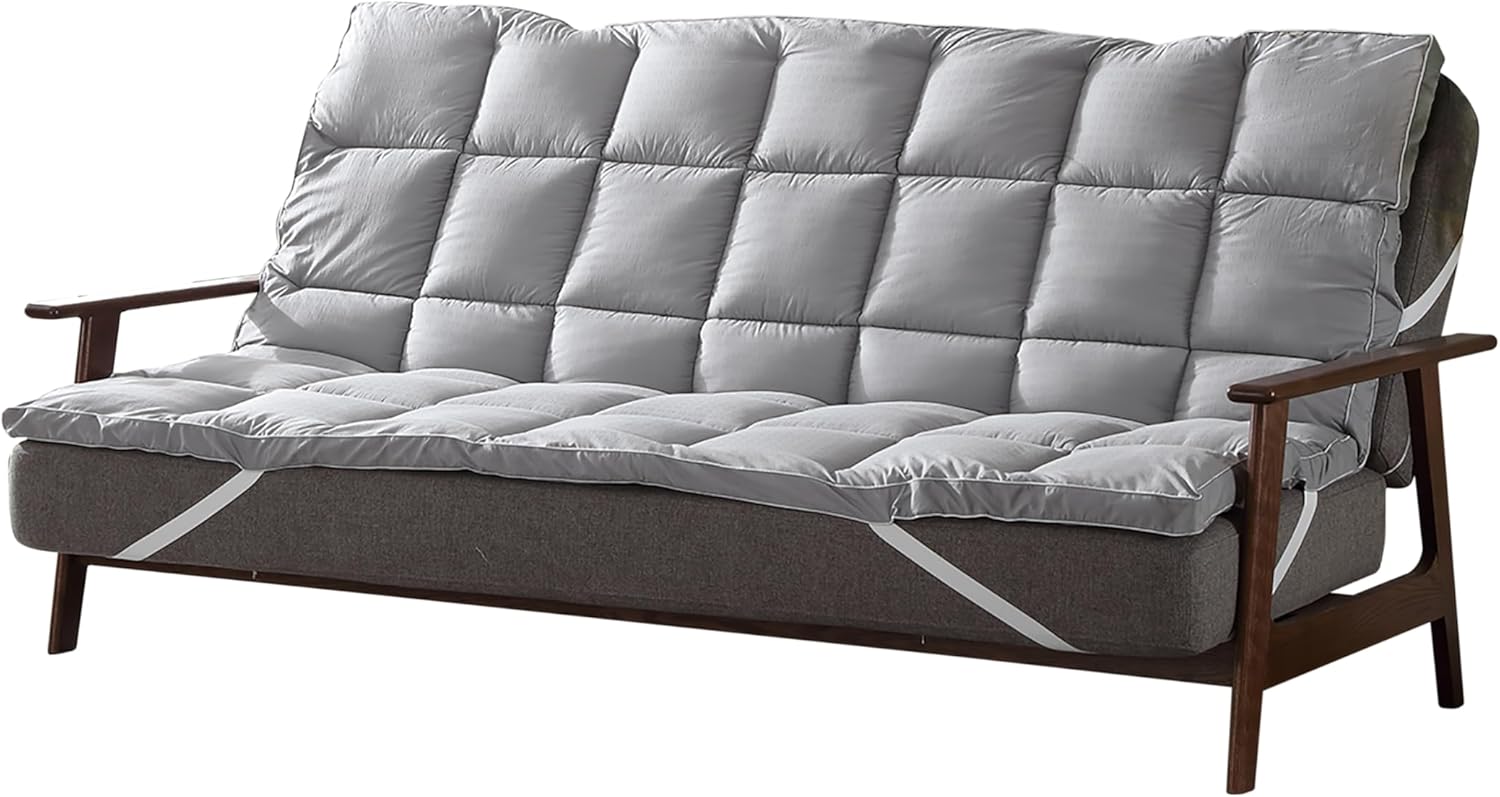 CirclesHome Grey Futon Mattress Toppers with Anti-Slip Anchors - Futon Cover Filled with Plush Down Alternative Fill - Full Size Futon Cover is Soft, Comfortable and Allergy Free (Size: 54 x 75 x 2) Full Gray
