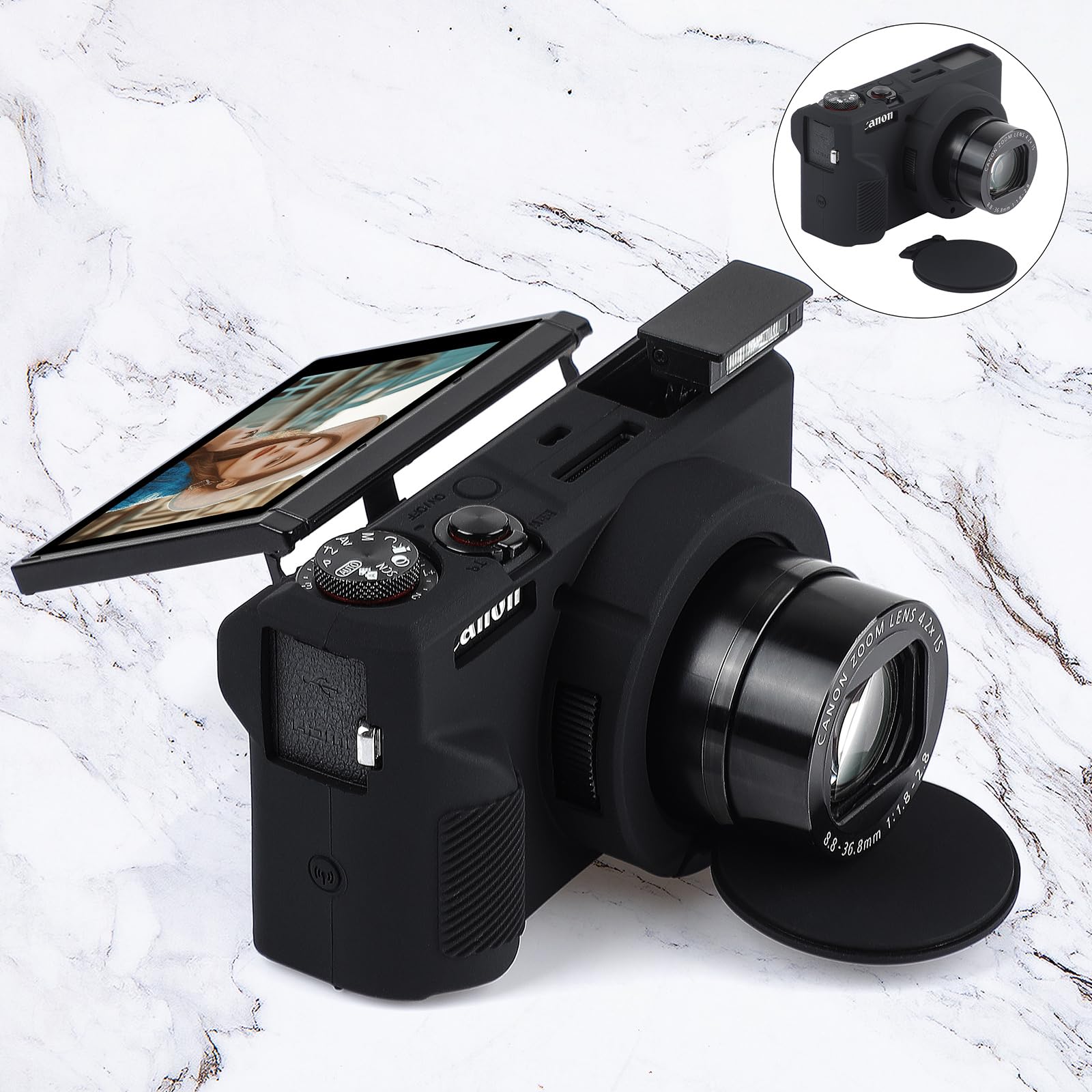 Funda de cuerpo suave para Canon G7X Mark III, funda protectora de silicona con cubierta de lente móvil para Canon Powershot G7X Mark III, G7X Mark III funda protectora (negro)
