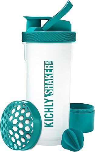 Miniatura 1 de KICHLY Shaker Bottle - Botella mezcladora de proteínas de plástico de 24 onzas para antes y después del entrenamiento con caja de proteínas Twist &