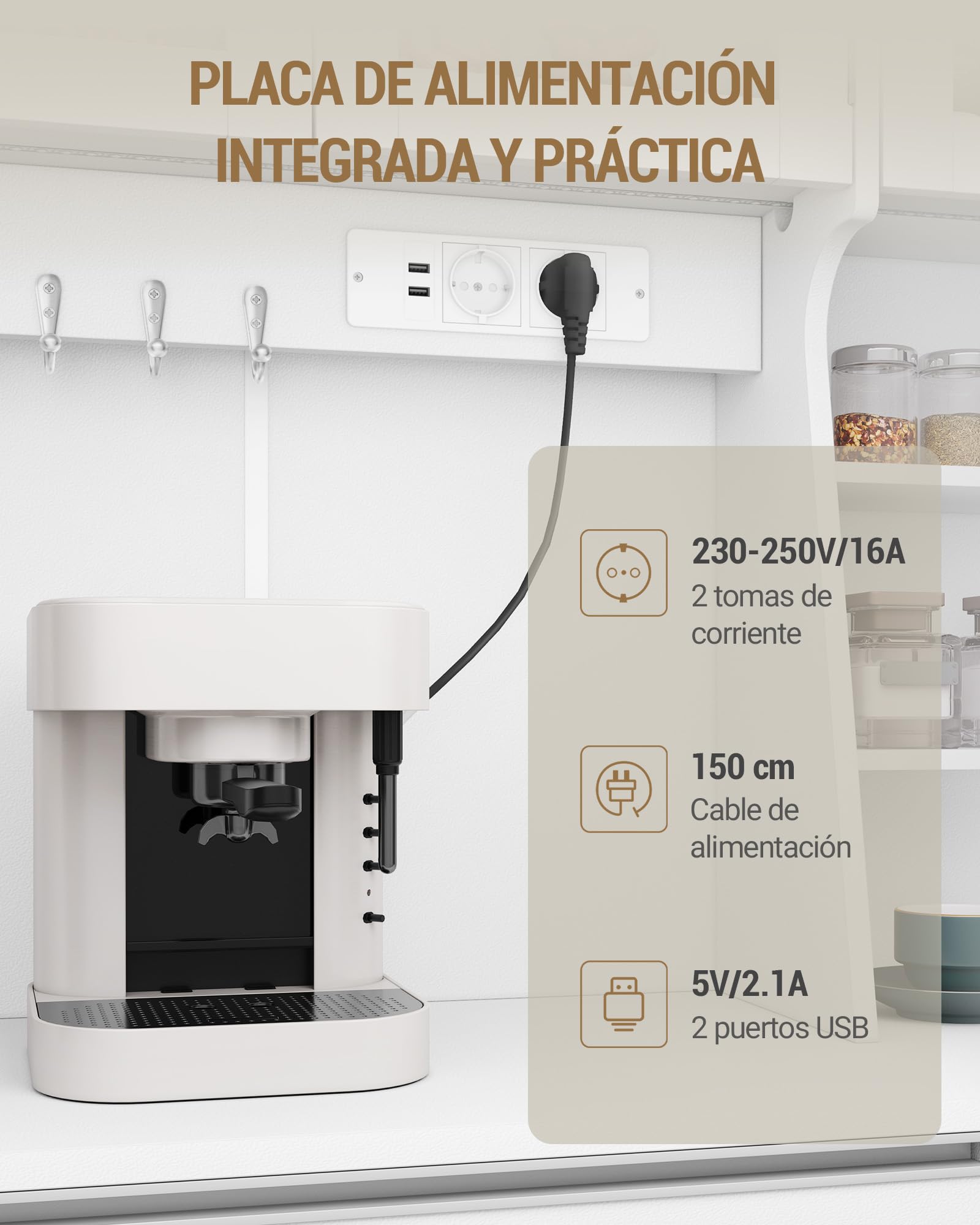 Hzuaneri Alacena de Cocina, Aparador Comedor, Armario Cocina Almacenaje con regleta y Tira de Luces LED, encimera y 2 cajones, estantes Regulables,área culinaria, salón, 40x100x180cm, Blanco