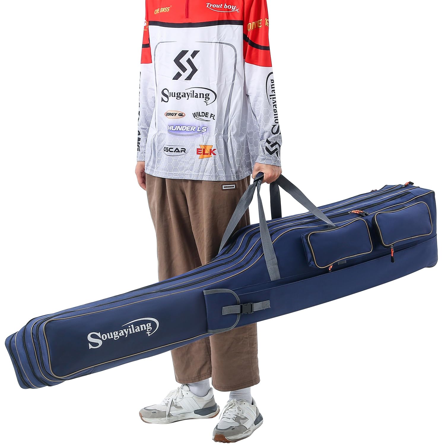 Sougayilang Angelrutenkoffer, 3 Schichten Organizer Angelrute Aufbewahrungstasche Angelrute und Rolle Träger Organizer für Reisen