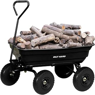 BILT HARD 4 Cu Ft Heavy Duty Poly Dump Cart - 600 lbs Capacity, 10" No-Flat Tires, 180° Rotating Handle Garden Wagon