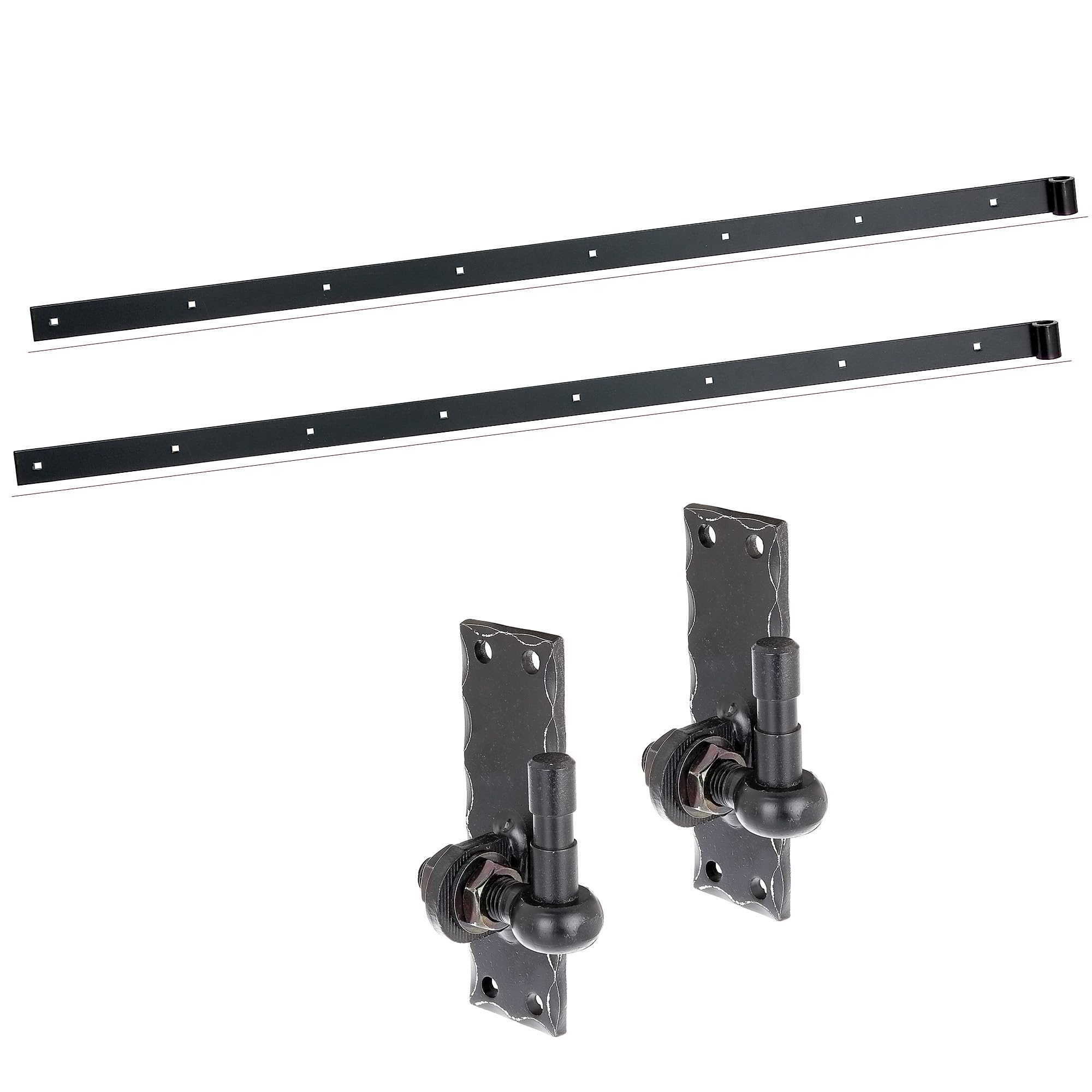 siwitec Ladenband 1160 mm, 2er-Set mit Kloben, breitenverstellbarer Dorn, Ø16 mm, schwarz, gerade/gerade, witterungsbeständig, Torband, Türband Gartentor, Torscharnier