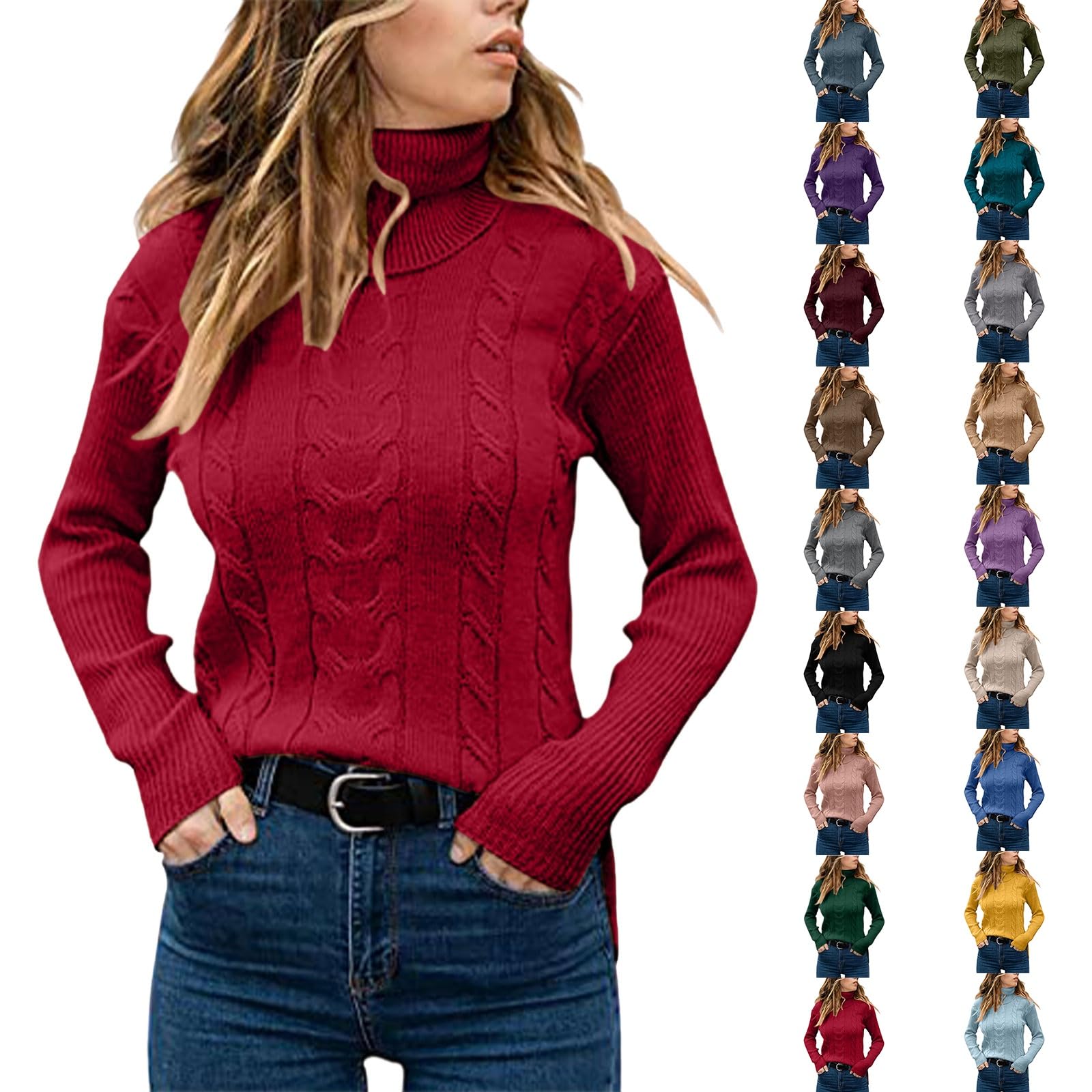 Sweaters for Women Long Sleeve Turtleneck Sweater Jumper Fall Outfits Tops Womens Pullover Tops Winter Clothing