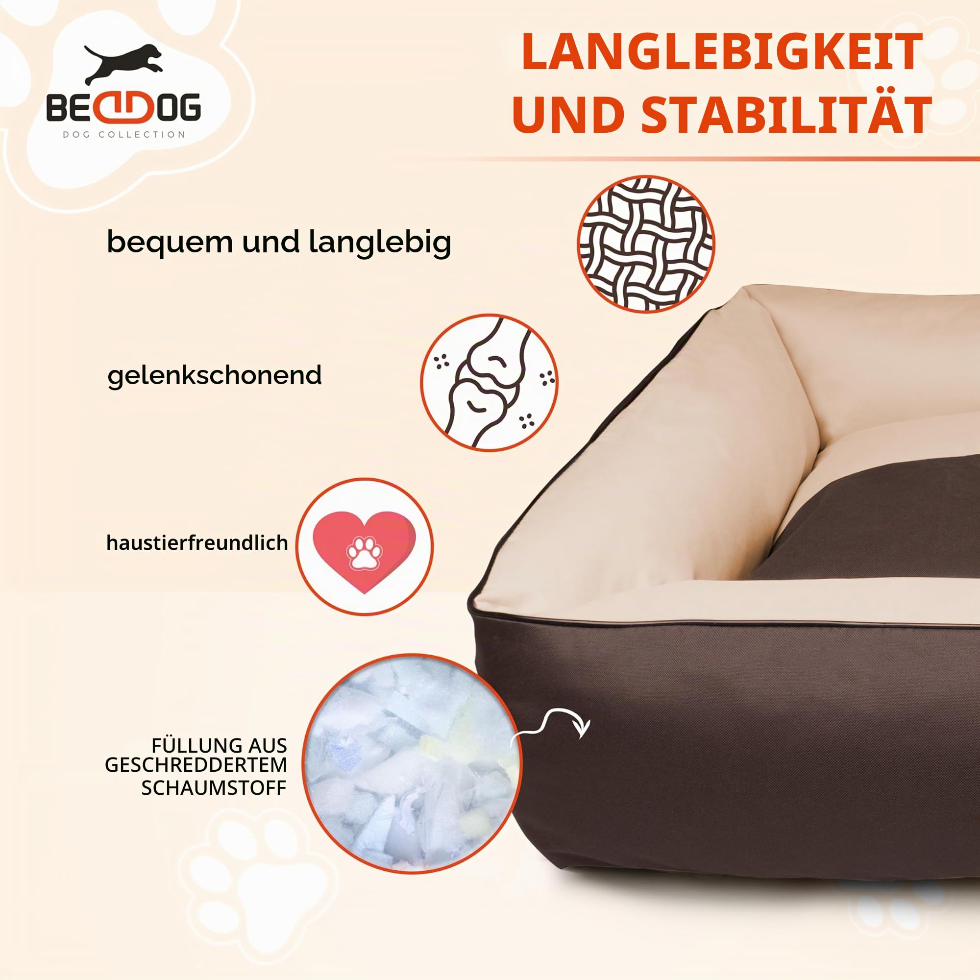 BedDog 2in1 Hundebett MAX Quattro, großes Hundekörbchen aus Cordura, waschbares Hundebett mit Rand, Hundesofa für drinnen, draußen, XL, Candy, pink-schwarz