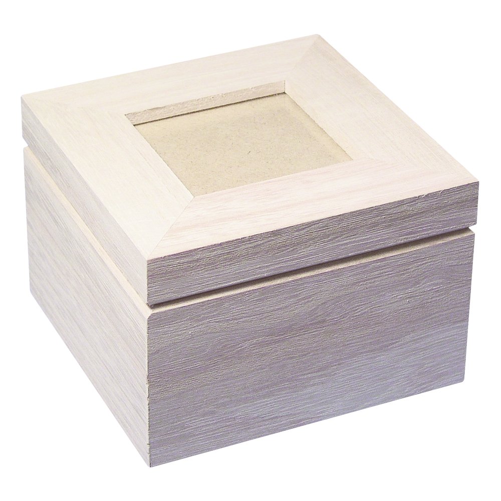 RAYHER Wooden Box With Photo Cover, Wood-Coloured, 12 x 12 x 7.6 cm