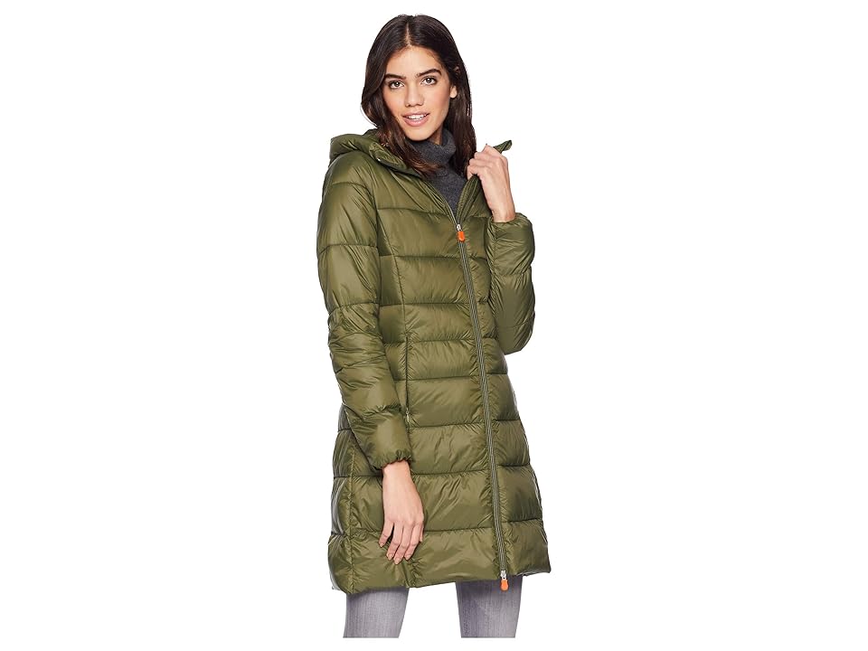 

Save the Duck Long Hooded Basic (Dusty Olive) Women's Coat