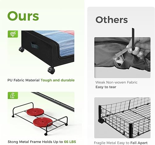 Miniatura 3 de Paquete de 2 unidades de almacenamiento debajo de la cama con ruedas, contenedores de almacenamiento debajo de la cama, almacenamiento debajo de la