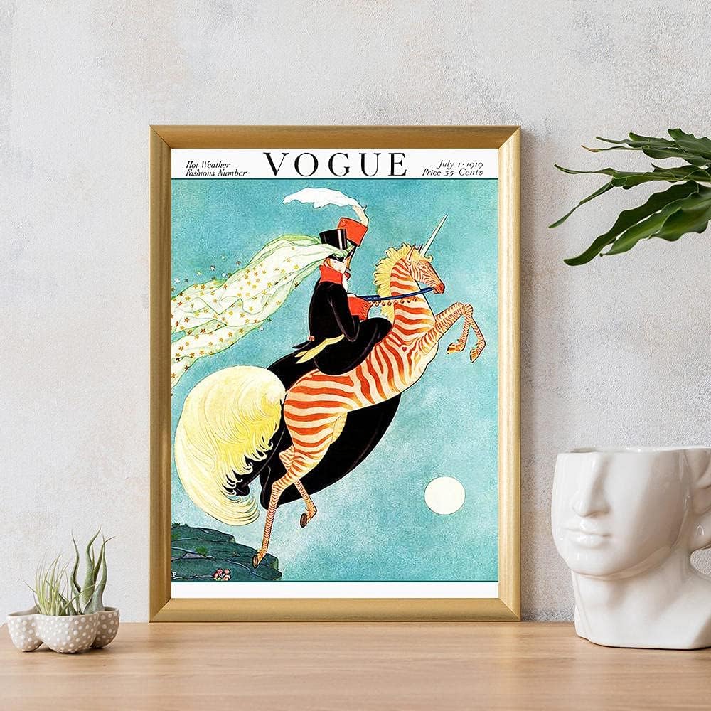 WOODEY Wall Art 19.7x27.6in(50x70cm) Frame Vintage Zebra Lady