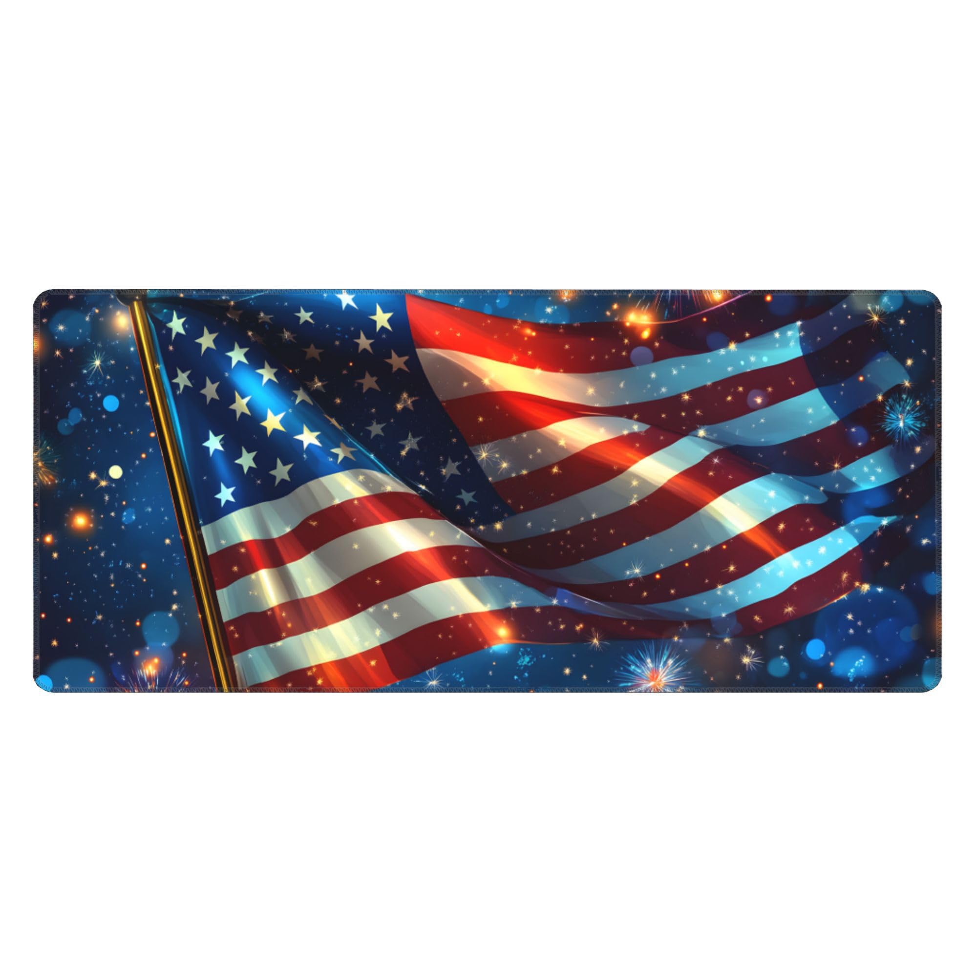 Fireworks American Flag Extended Gaming Mouse Pad, with Stitched Edges Large Mouse Pad Desk Protector, Rubber Base Mousepad Keyboard Mouses Mat for Work Game Office Home- 32" X 12" Inch,E709