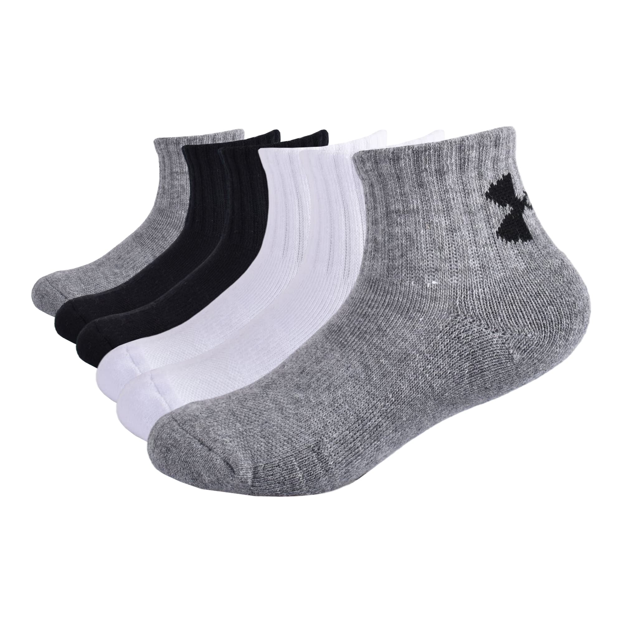 Under Armour Boys Multi Pack Quarter Sock, Grey Heather, 4-6