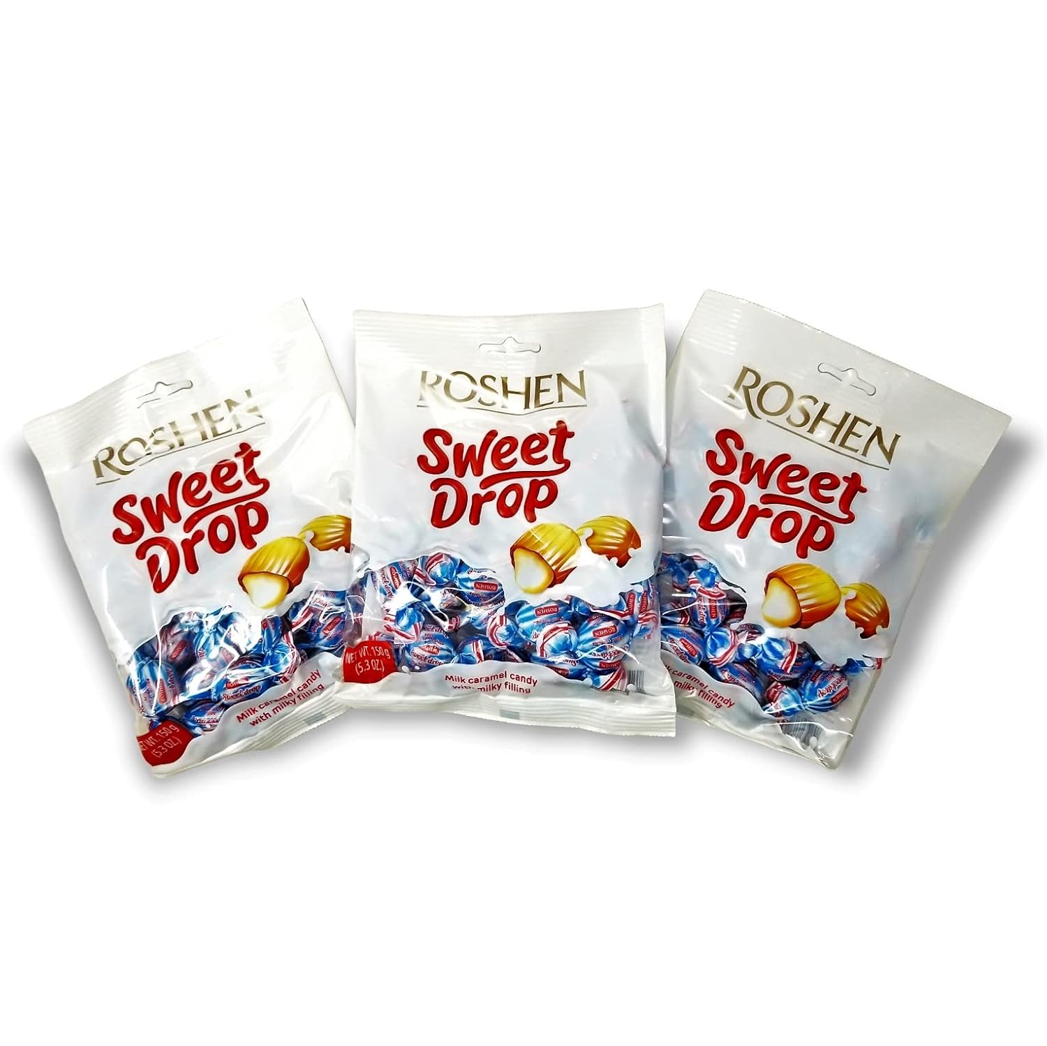 Roshen Caramel Candy Sweet Drop with Milky Filling, Delicious, Flavorful Sweets 150g/5.29oz Pack of 3