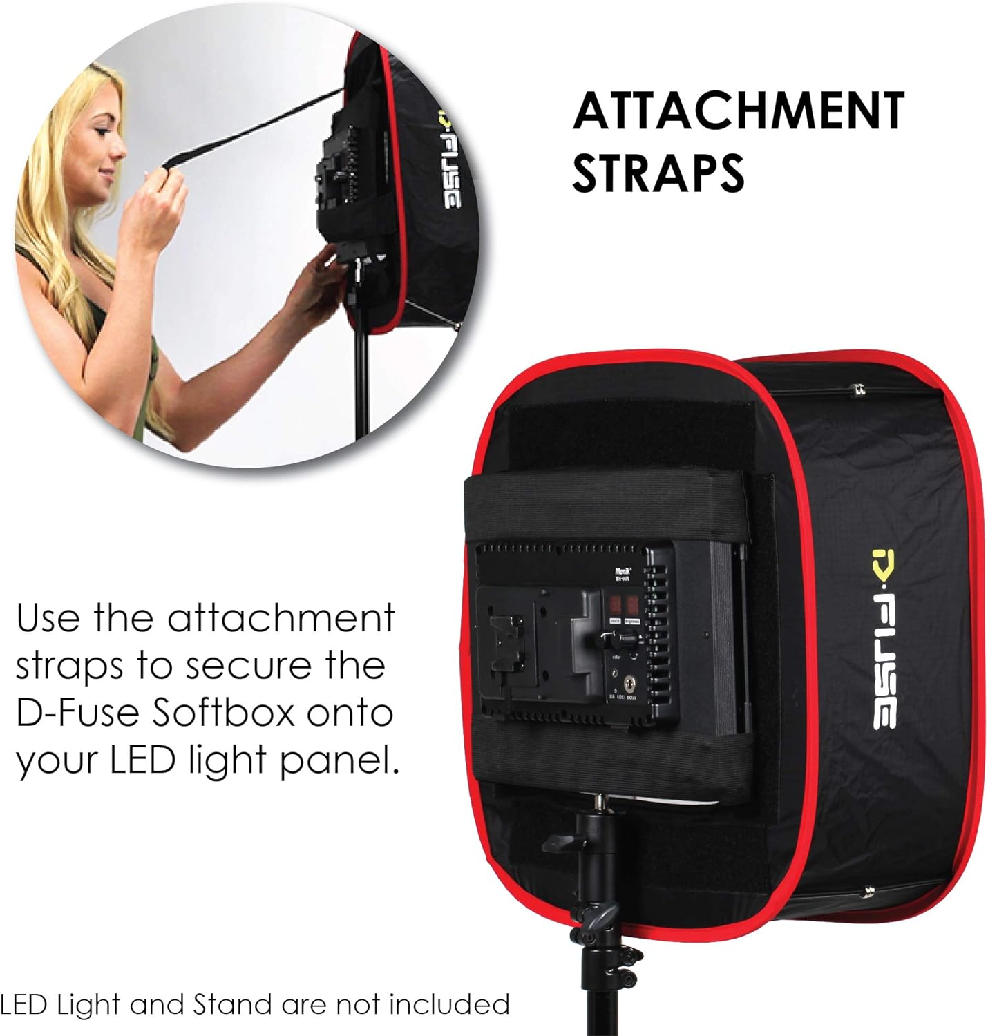 Greatest Product Kamerar D-Fuse Large LED Light Panel Softbox: 12x12 Opening, Foldable Portable Light Diffuser, Carrying Bag, Strap Attachment, Portrait Photography, Photo Video, Studio Lighting, Natural Look