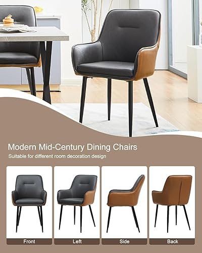 Miniatura 8 de TUKAILAi Modern Design Dining Chairs Set of 2, Faux Leather Accent Chairs with Cushioned Seat and Arms, Upholstered Leisure Armchairs for Kitchen