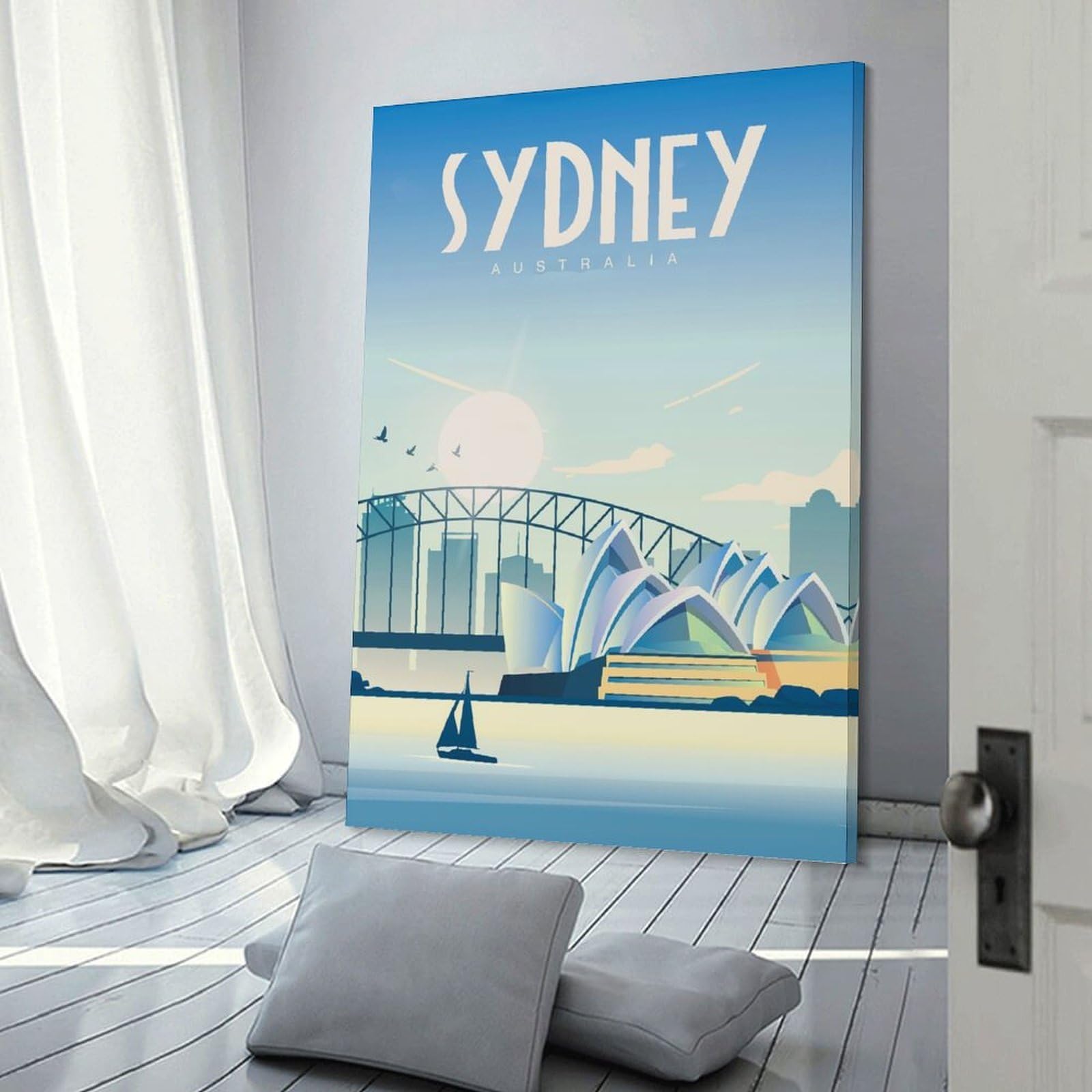 Junmoney Canvas Wall Art Sydney Australia Travel, 20x30inch(50x75cm), for Bedroom, Guest Room Or Reading Nook, Canvas Wall Decor for Personal Spaces