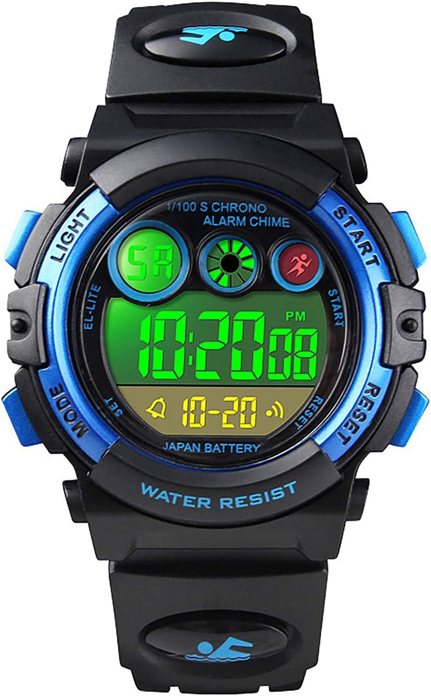 Kids Digital Sport Watch Outdoor Waterproof 7 Colorful LED Watch with Alarm for Child Boy Girls Gift Kids Watch