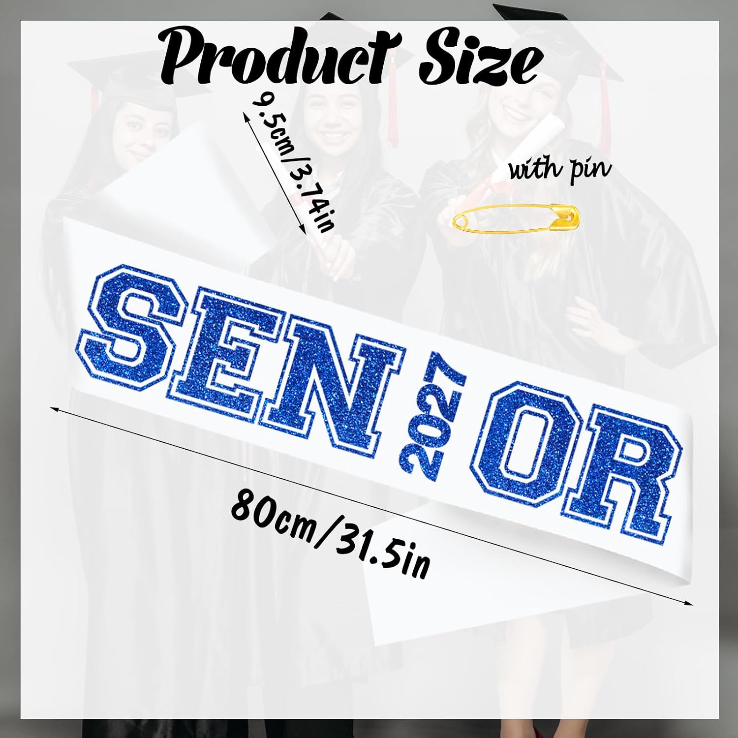 6Pcs White Senior 2027 Sashes with Royal Blue Glitter Printing Letters