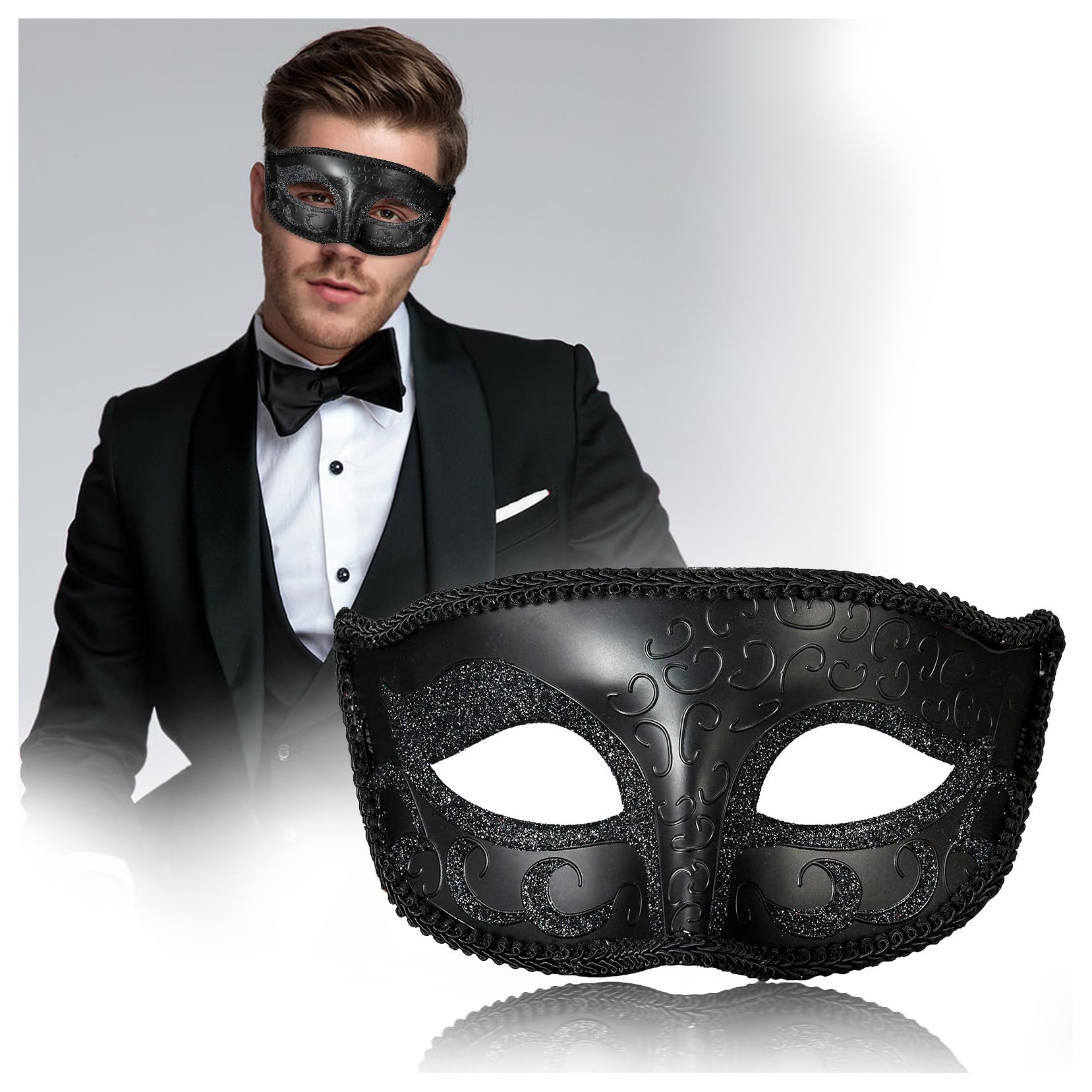 YUNHENTONG Máscara de Disfraz Veneciano para Hombre Máscara Veneciana Retro Mascara Veneciana Negro Mascaras Venecianas Hombre para Fiesta de Halloween, Mardi Gras