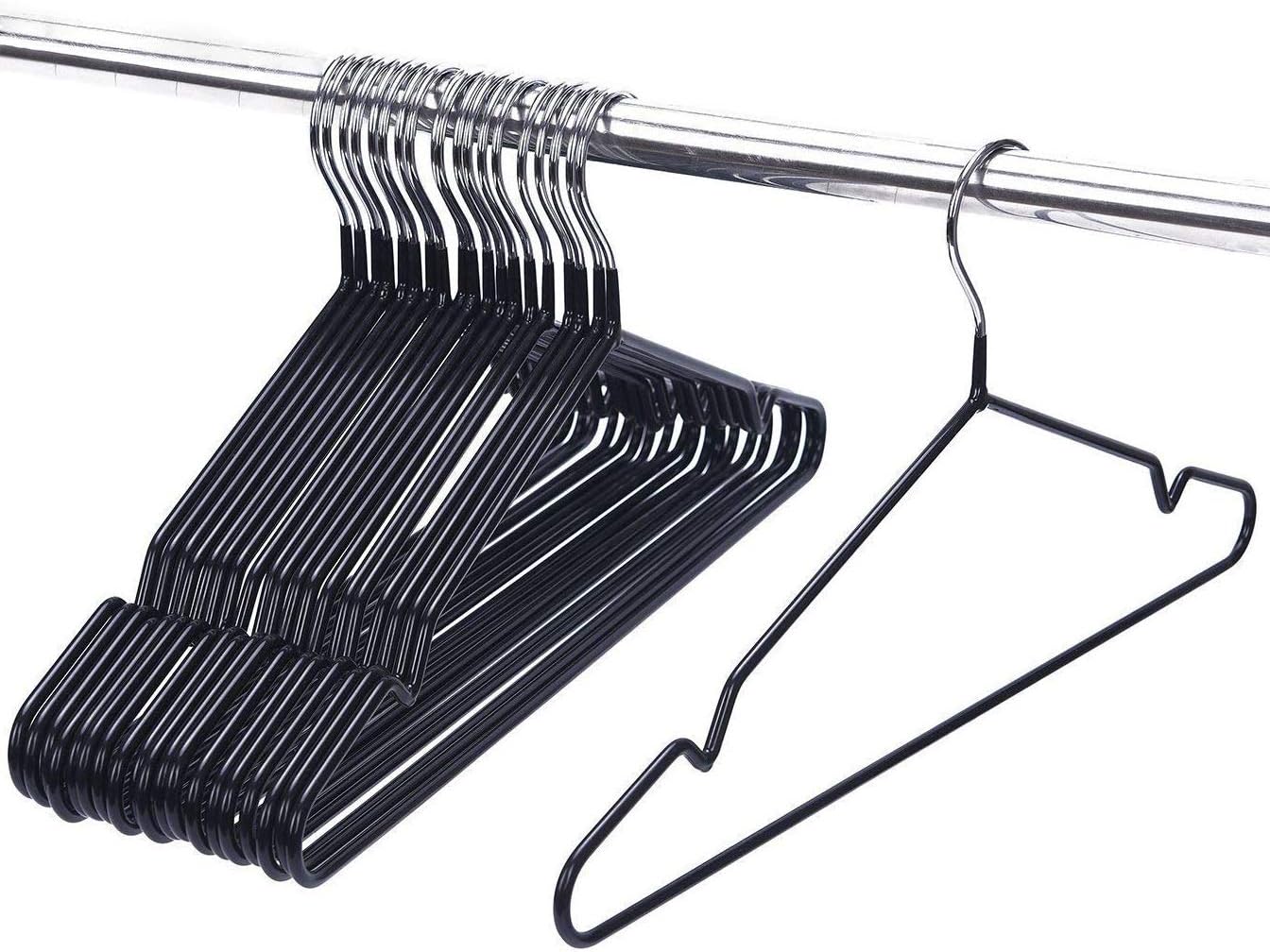 ASSICA Adult Metal Clothes Hangers Non-Slip Wire Hangers with Plastic Coating for Suits Closet 20 Pack for Dry Pants/Coats Black 16 Inches Wide โฆ (Black)