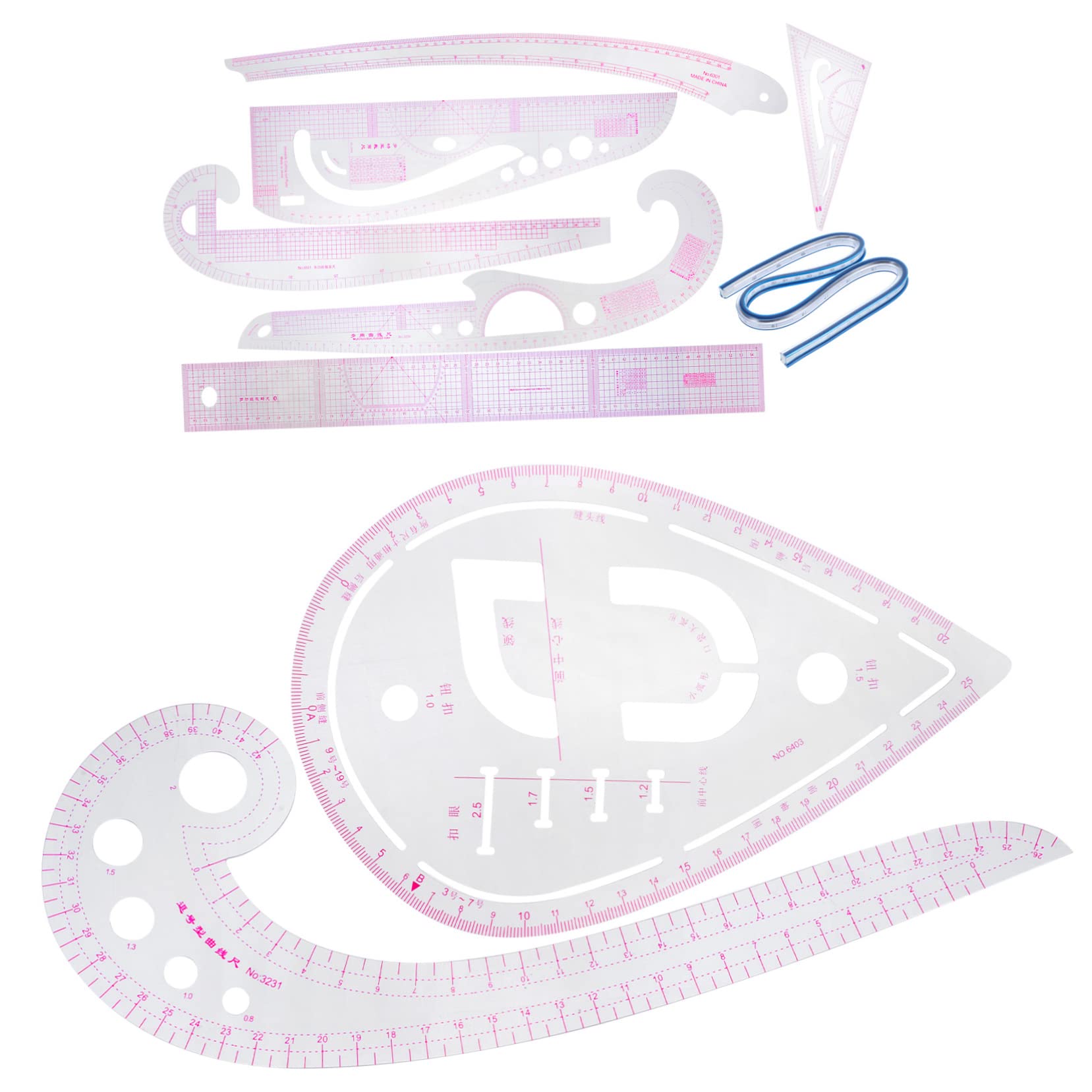 TEHAUX Set di Righelli da Sartoria per Cucito, Curva Francese in Pvc, Scala Chiara e Misura Precisa per Taglio Manuale e Disegno