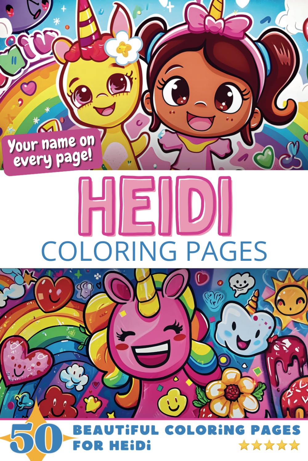 Heidi Coloring Pages: Wow-Effect! Your name on every page - Heidi coloring book - 6x9" - 50x Heidi coloring page - Fantastic Gift