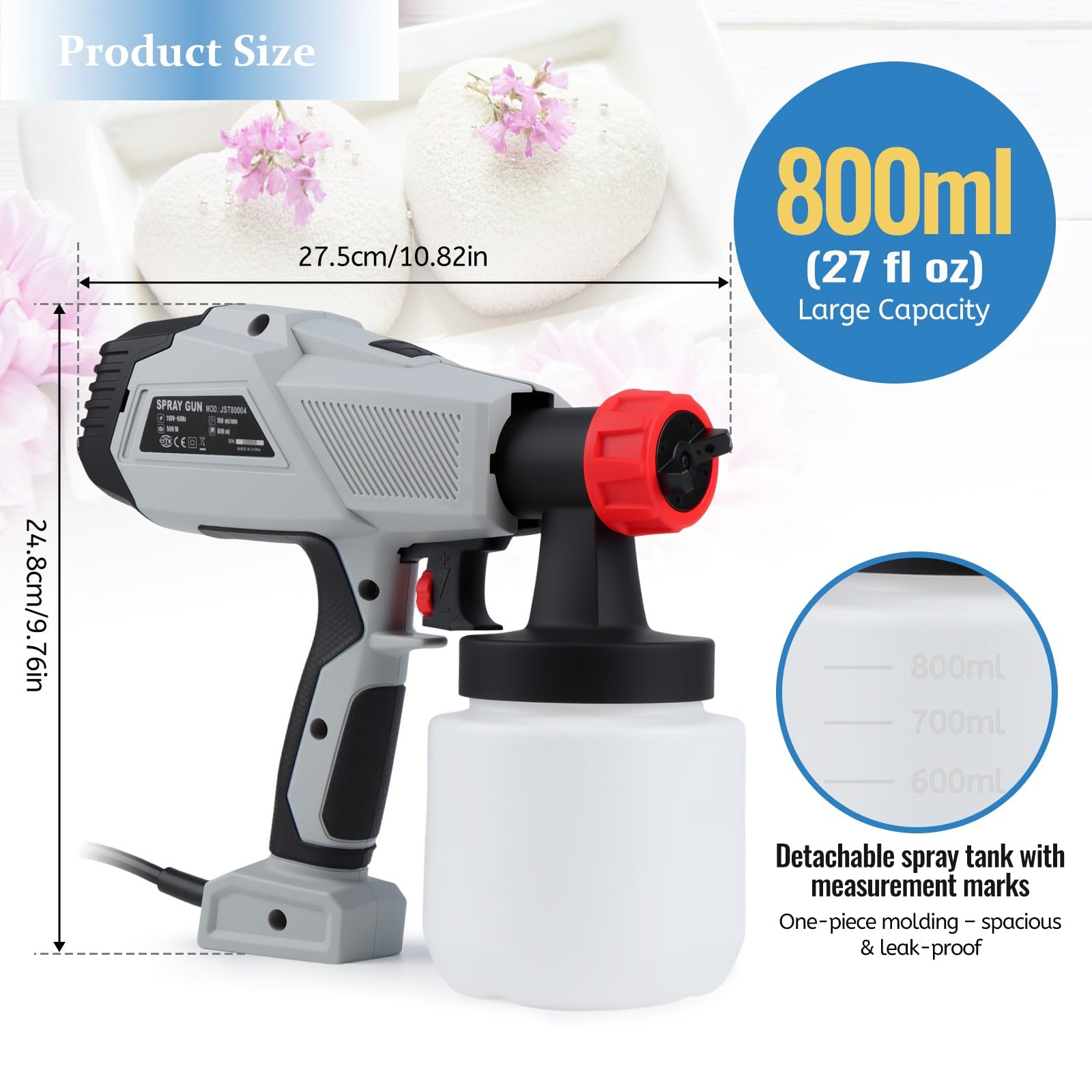 Tortendekorations Airbrush-Kit,500W Schokoladenspritzpistole,Tortendekorationsset,Tragbarer Kleiner Backsprüher,800ML Handheld Airbrush Kit für Kuchen Sprühen Industriespritzen und Gesichtsbemalung