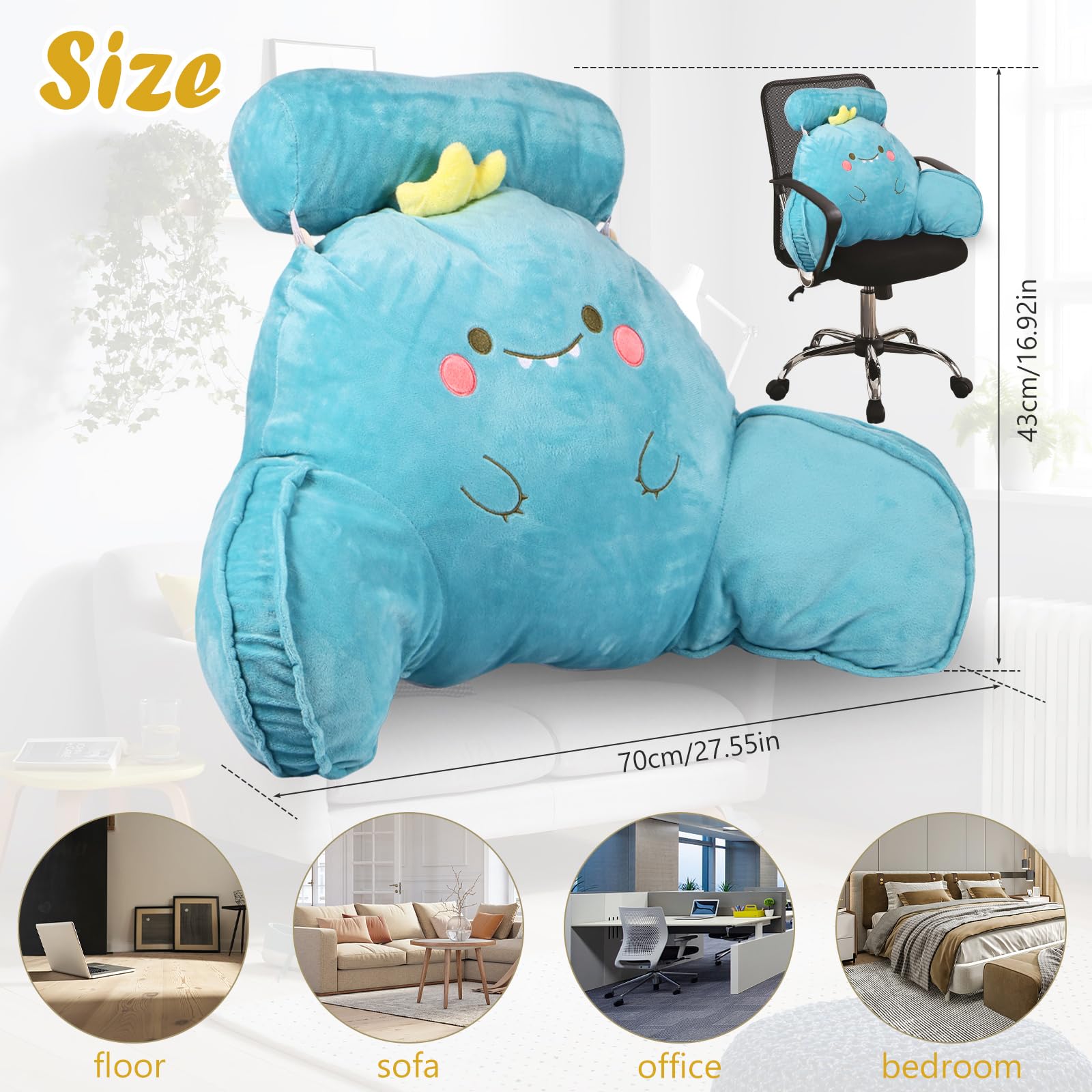 Cuscino Da Lettura Ergonomico 70x43cm - Supporto Per Schiena E Braccia Con Braccioli | Lavabile