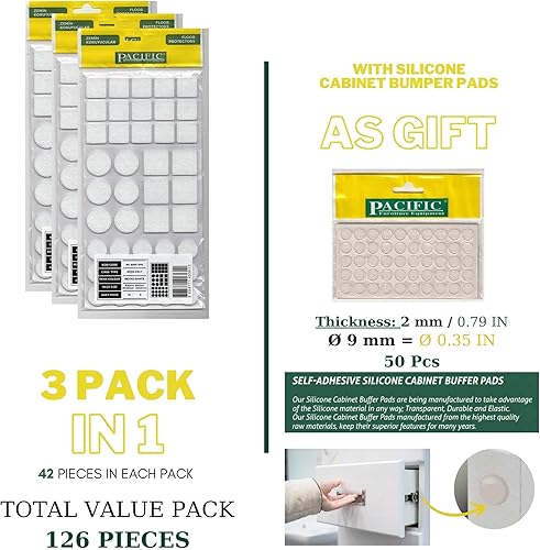 Miniatura 2 de VHD Almohadillas de fieltro para muebles, 126 unidades, deslizadores, patas de silla, protectores de mesa para suelos de madera dura y laminados,