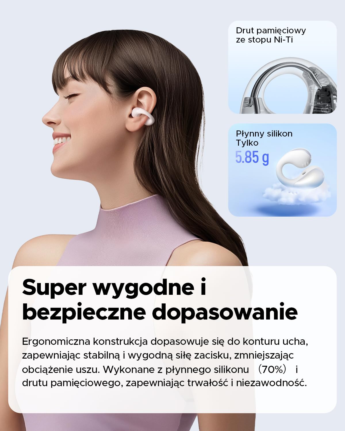 SOUNDPEATS PearlClip Pro Hi-Res Open Ear Słuchawki Douszne z Klipsem, Bezprzewodowe Słuchawki z LDAC Bluetooth 6.0 Wodoodporność IPX5 24-godzinny do Biegania/Jazdy na Rowerze/Fitnessu Biały