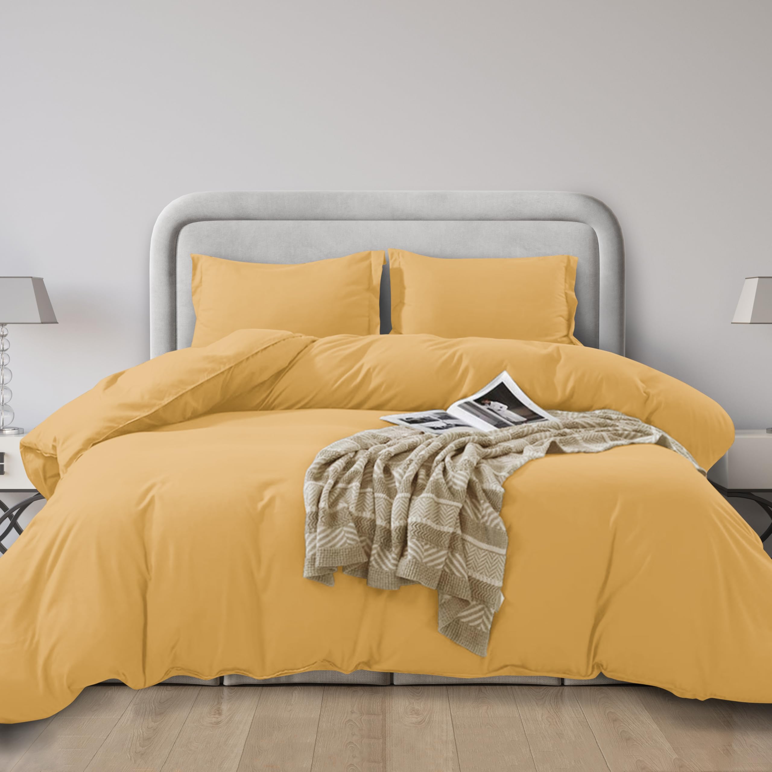 Elegant Comfort Luksusowy 2-częściowy zestaw poszewek na kołdrę, ultramiękki, gęstość splotu 1500, kolekcja hotelowa, egipska jakość - poszewka na kołdrę z zapięciem na guziki i 2 poszewkami na poduszkę, Twin / Twin XL, camel-gold