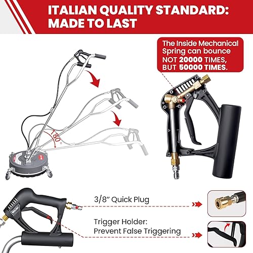 Miniatura 6 de WOJET Limpiador de superficies de hidrolavadora de 18 pulgadas con 4 ruedas y asas dobles, accesorio de limpiador de superficie de 4500 PSI para