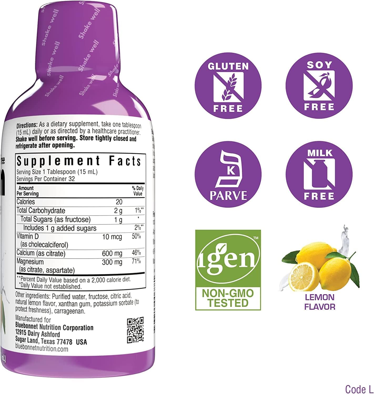 Bluebonnet Nutrition Liquid Calcium Citrate Magnesium Citrate, Vitamin D3, Bone Health - Bundle of Orange, Blueberry, Lemon and Strawberry Flavor, 4 Bottle of 16 Fl Oz Each (64 Fl Oz Total)