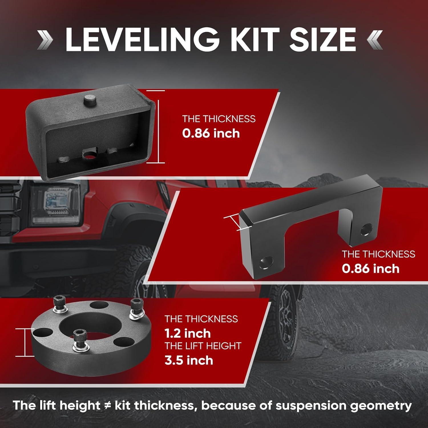 3.5" Front 3" Rear Leveling Lift Kit - Suspension Lift Kit Compatible with 2007-2019 Chevrolet Silverado 1500 GMC Sierra 1500 2WD 4WD