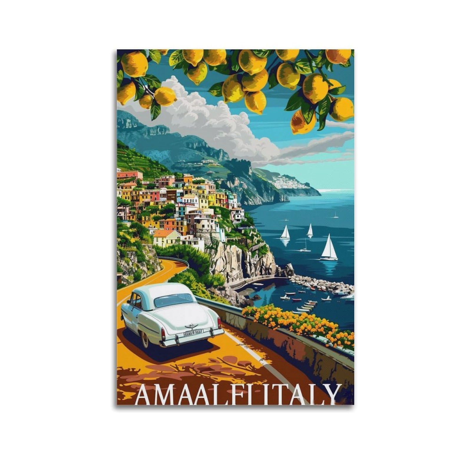 HUERYRYHY Amalfi Coast Italy Lemon Travel Poster Aesthetic Wall Art Painting Decor Vintage Canvas for Living Room Bed Room 20x30inch(50x75cm) Unframe-style