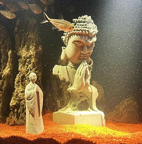 Miniatura 4 de livelyfish Estatua de Buda meditante, estatuas de jardín zen, piedra arenisca, pensador, escultura de Buda para pecera, acuario, decoración del