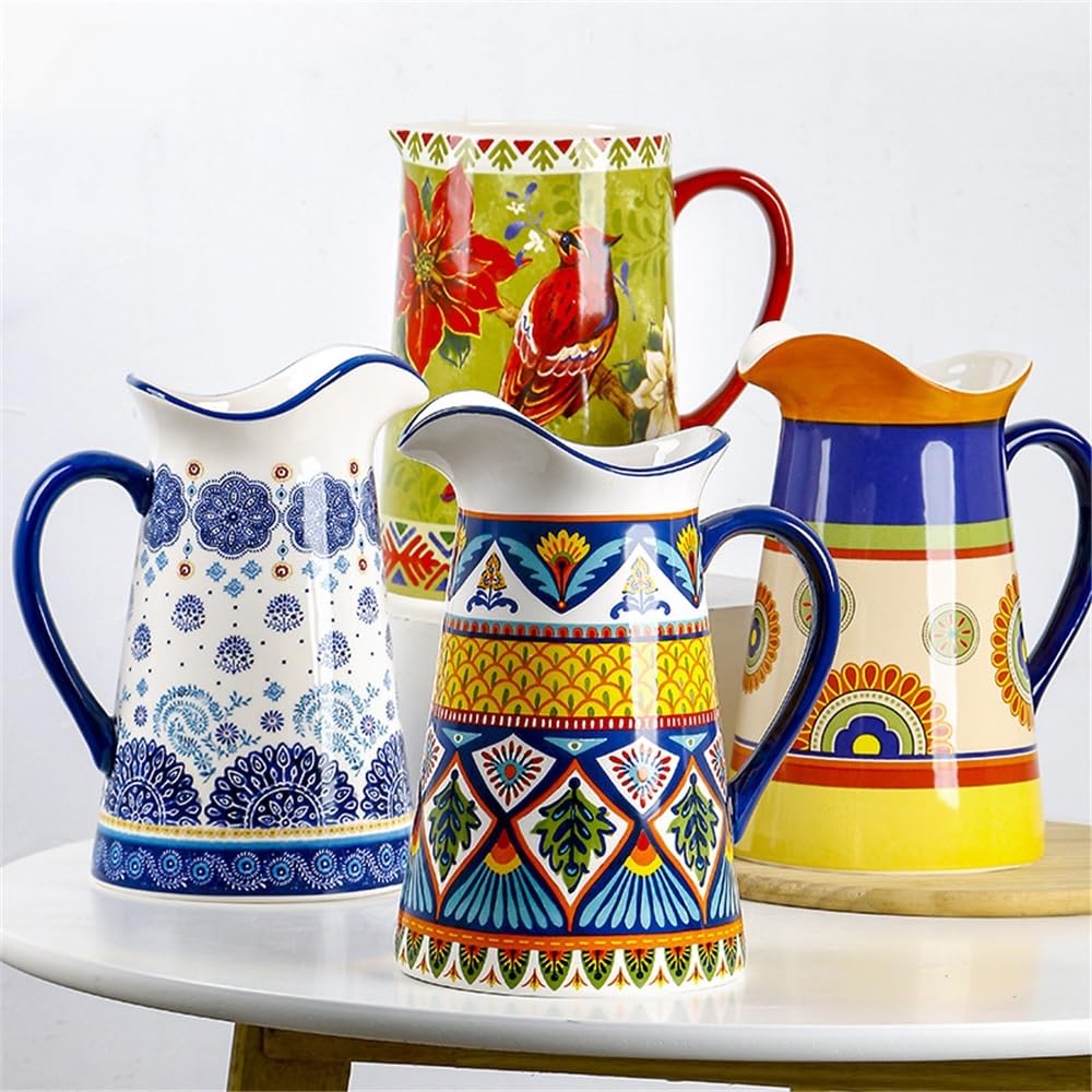 Karafka na wodę 2000 ml dzbanek na zimną wodę z uchwytem ceramiczny dzbanek na wodę do kawy, soku i domowego czajnika (wielokolorowy)