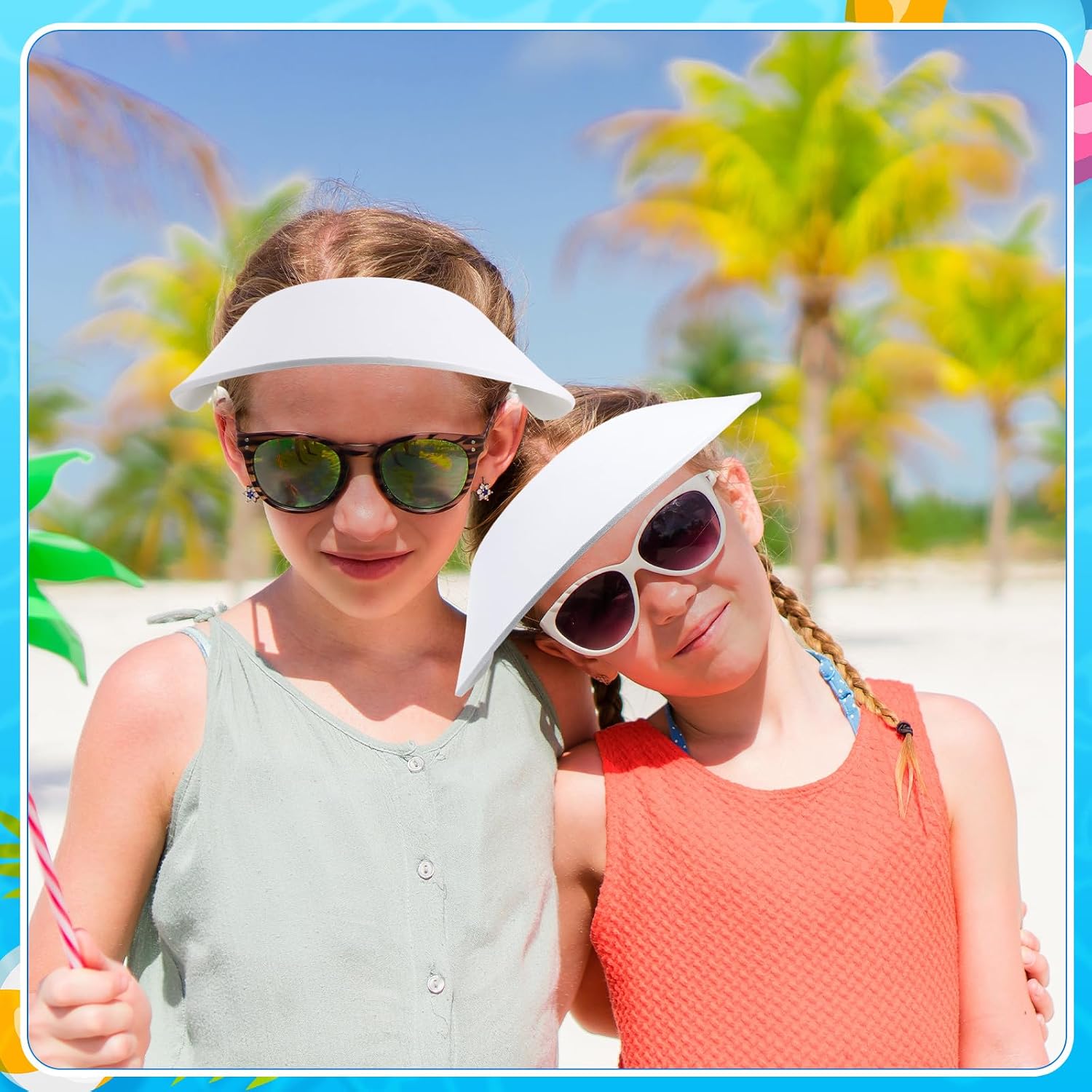 12 Pcs DIY Foam Visors Summer White Foam Visors Adjustable String DIY Craft for Beach Pool Golf Tennis Outdoor