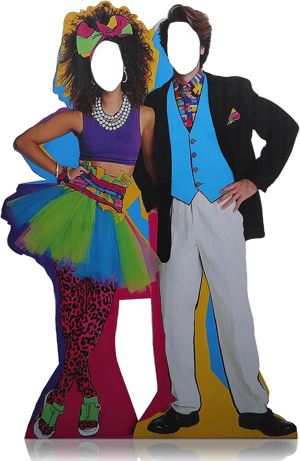 Amyhill 5 ft 80s Hip Hop Couple Cardboard Cutout Stand up Retro Faceless Life Size Photo Prop Vintage Dance Couple Backdrop for Dance Theme Jazz Night Party Decoration