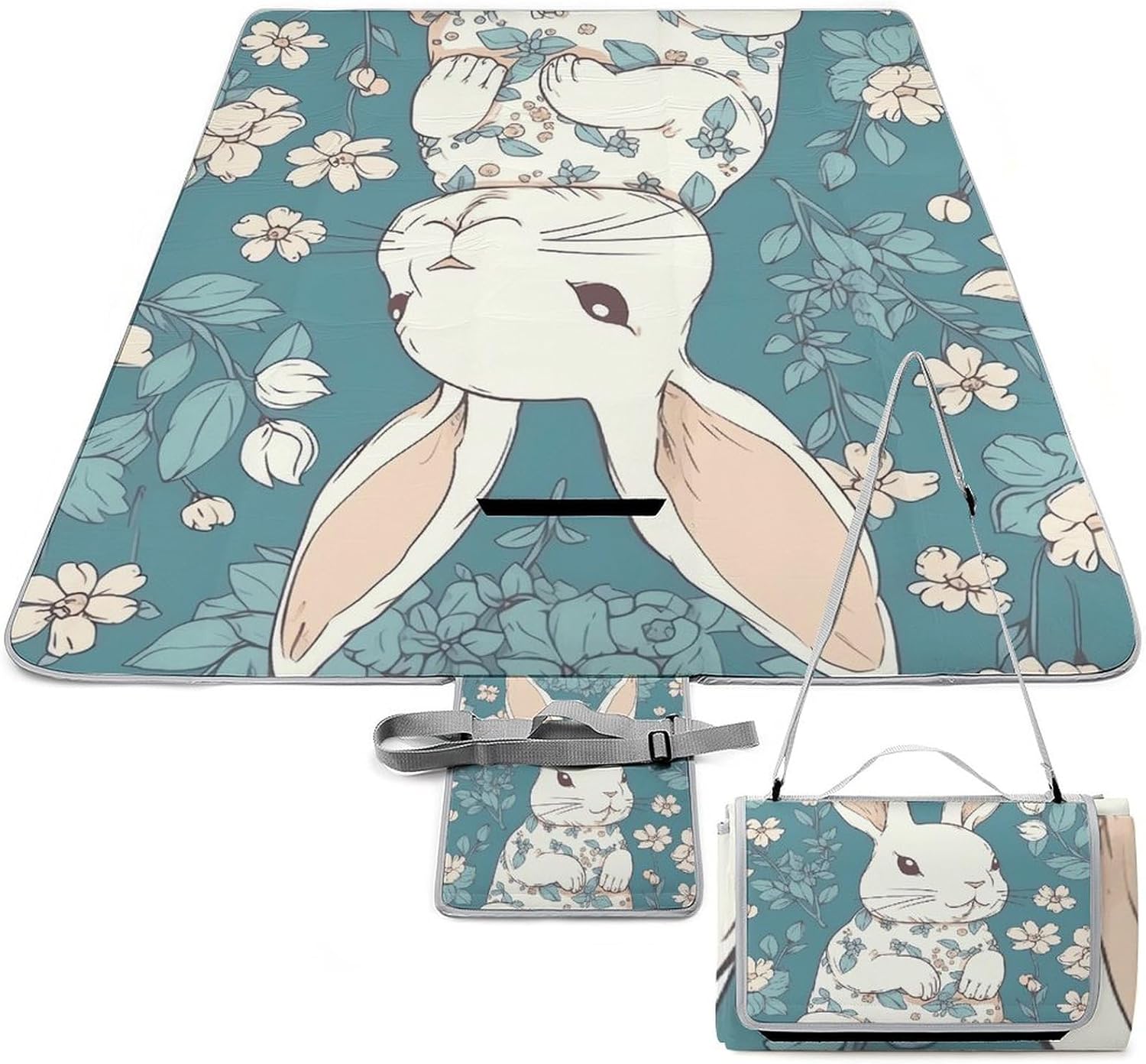 Outdoor Picnic Blanket Extra Large Beach Blanket Waterproof Picnic Mat Beautiful Little Bunny Camping Blanket Portable with Carry Strap Park Blanket for Grass Camping Park
