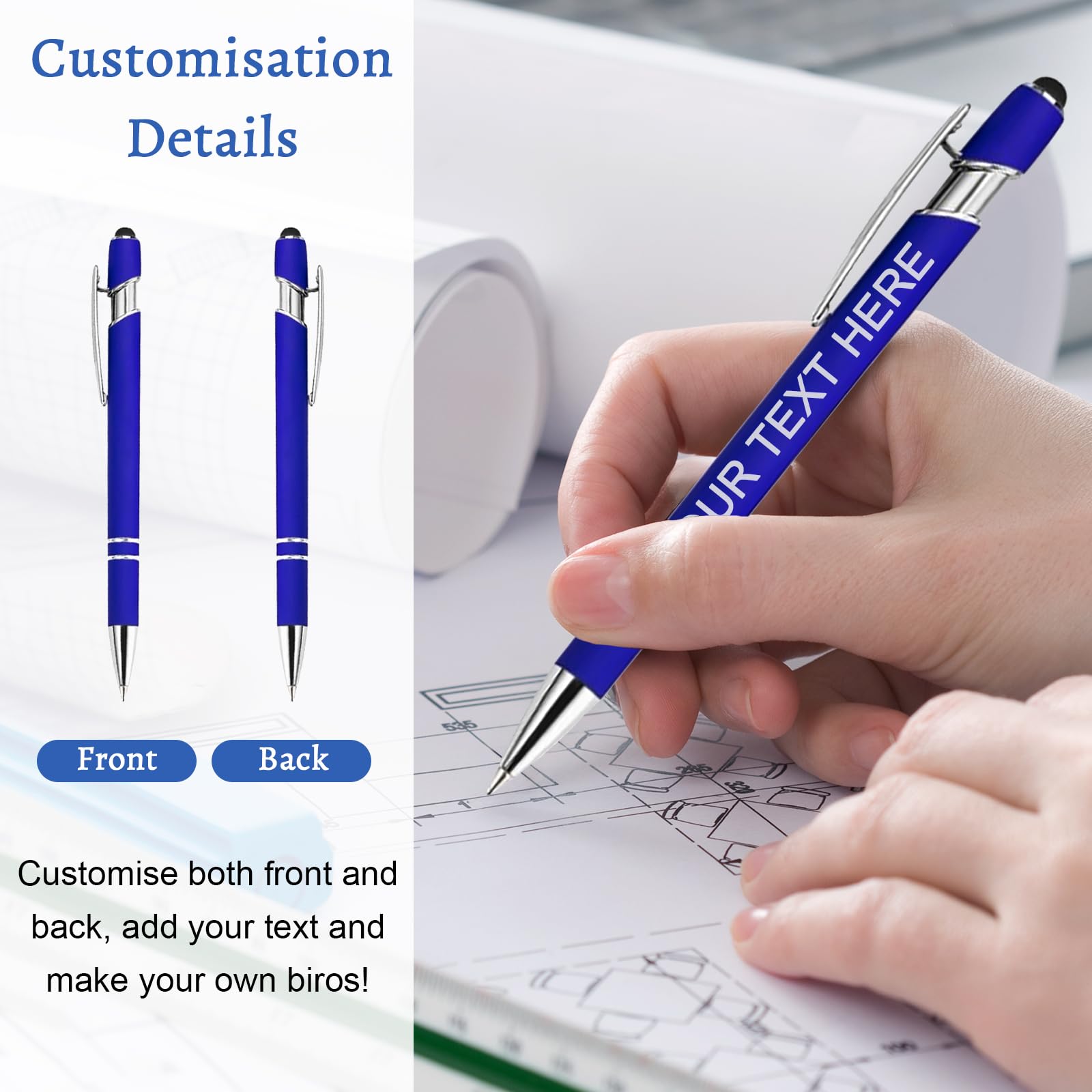 Kugelschreiber Personalisiert Mit Gravur,Personalisierter Kugelschreiber Set,Personalisierte Kugelschreiber Mit Touchpen,Kugelschreiber Hochwertig Mit Gravur(Dunkelgrau,100 stück)