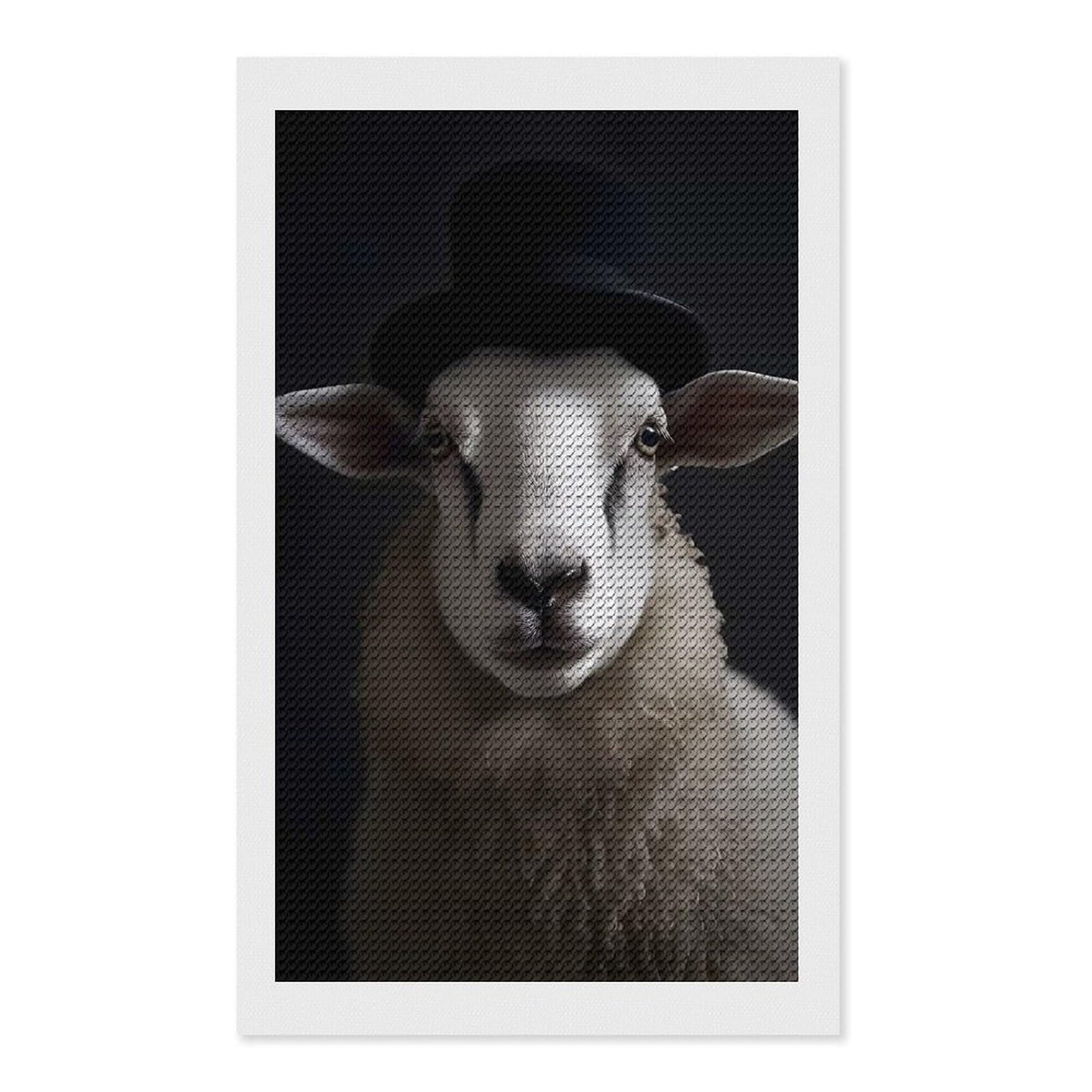 Junmoney Sheep with Top Hat Diamond Painting Canvas Kit 12"x20", Leisure Activity, Aesthetic Room Decor, with Tool Kit, DIY, Gift
