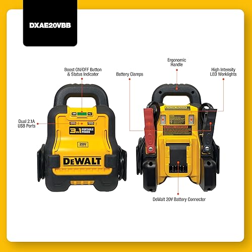 Miniatura 5 de DEWALT DXAE20VBB - Amplificador de batería automotriz y arrancador de 12 V con estación de alimentación USB alimentado por baterías estándar de 20 V