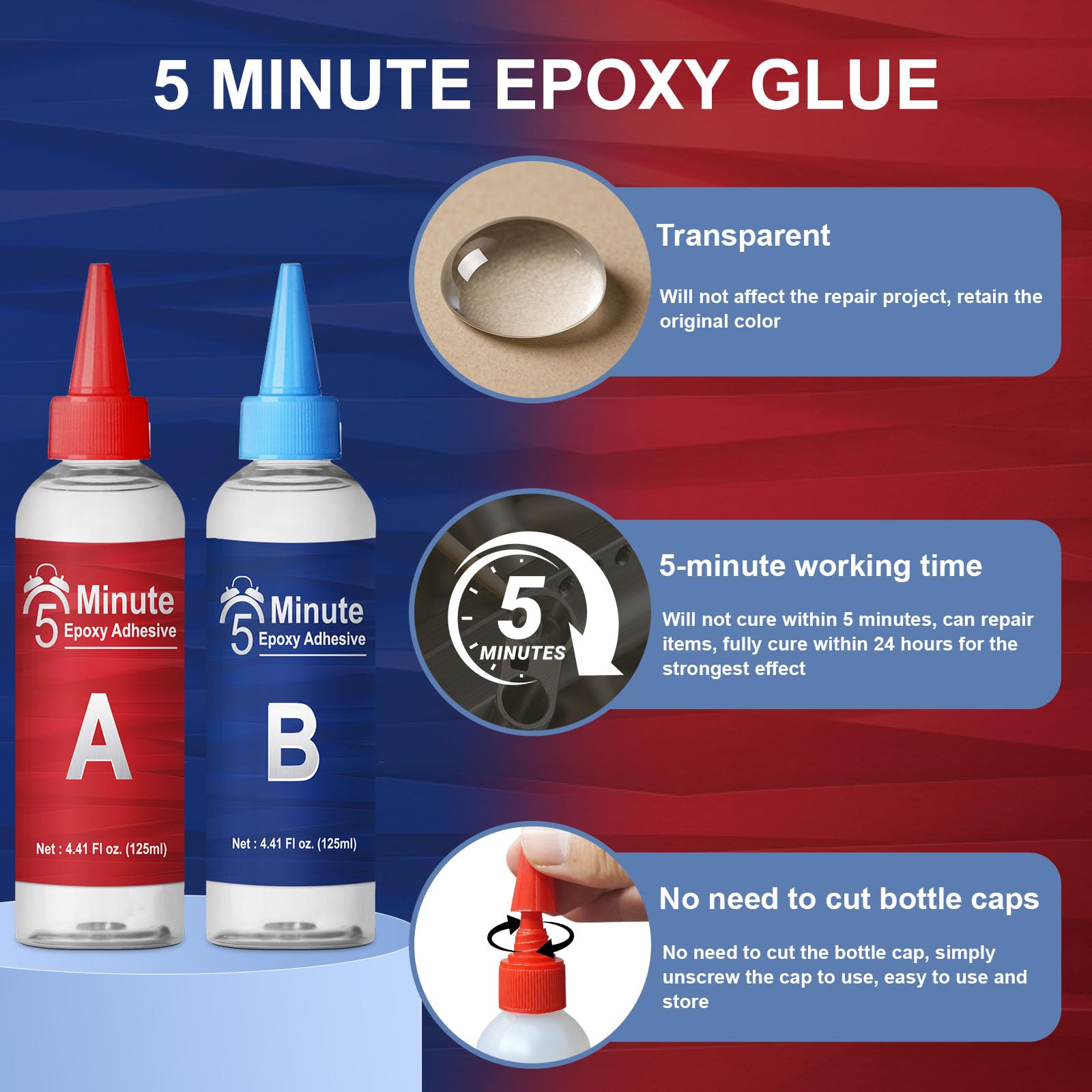 250 ml 5 Minuten Epoxy Kleber, Klarer 2 Komponenten Epoxidharz Kleber mit Zubehör für Metall, Holz, Glas, Keramik und Kunststoff
