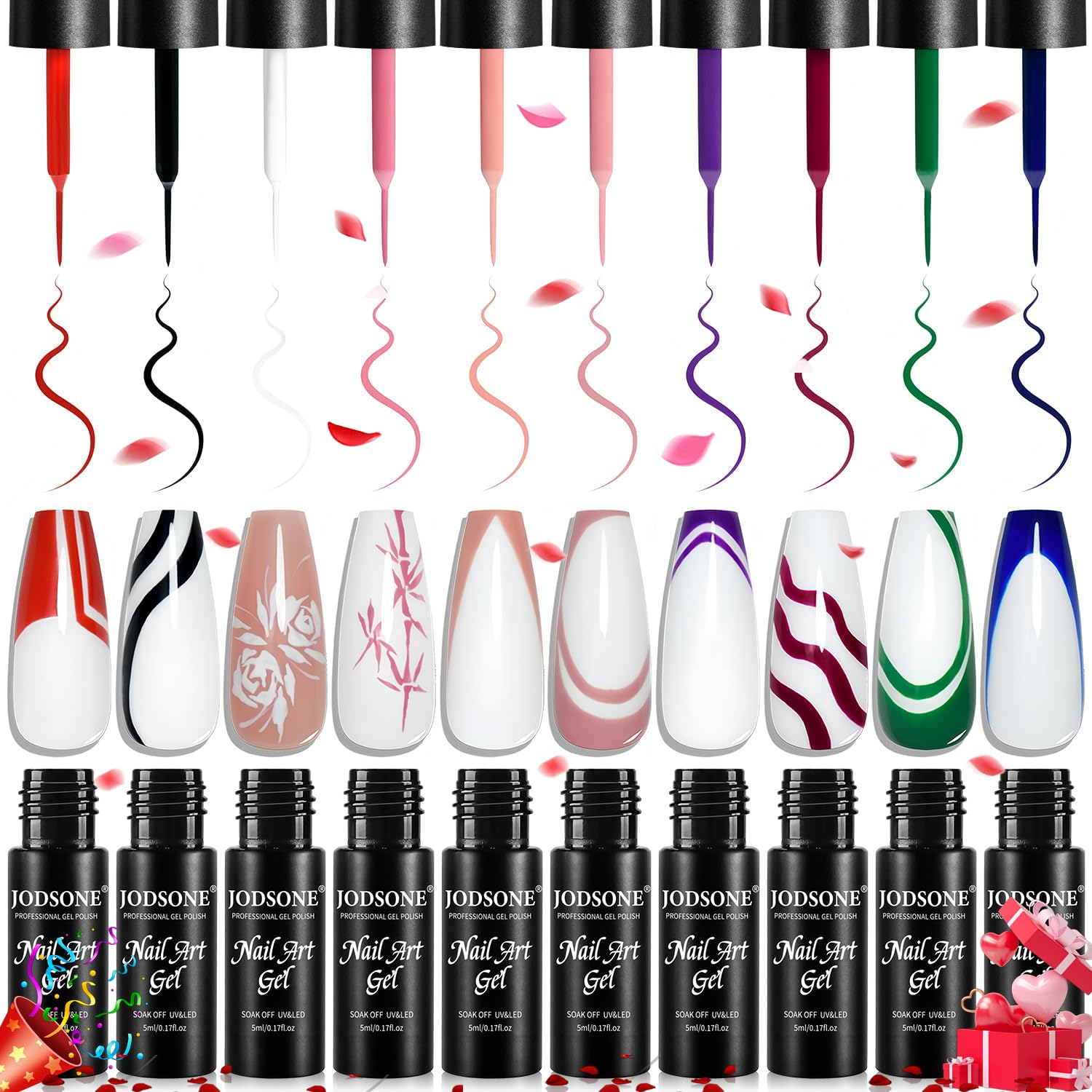Amazon.com : JODSONE Nail Art Gel Liner Set 10 Colors White Red