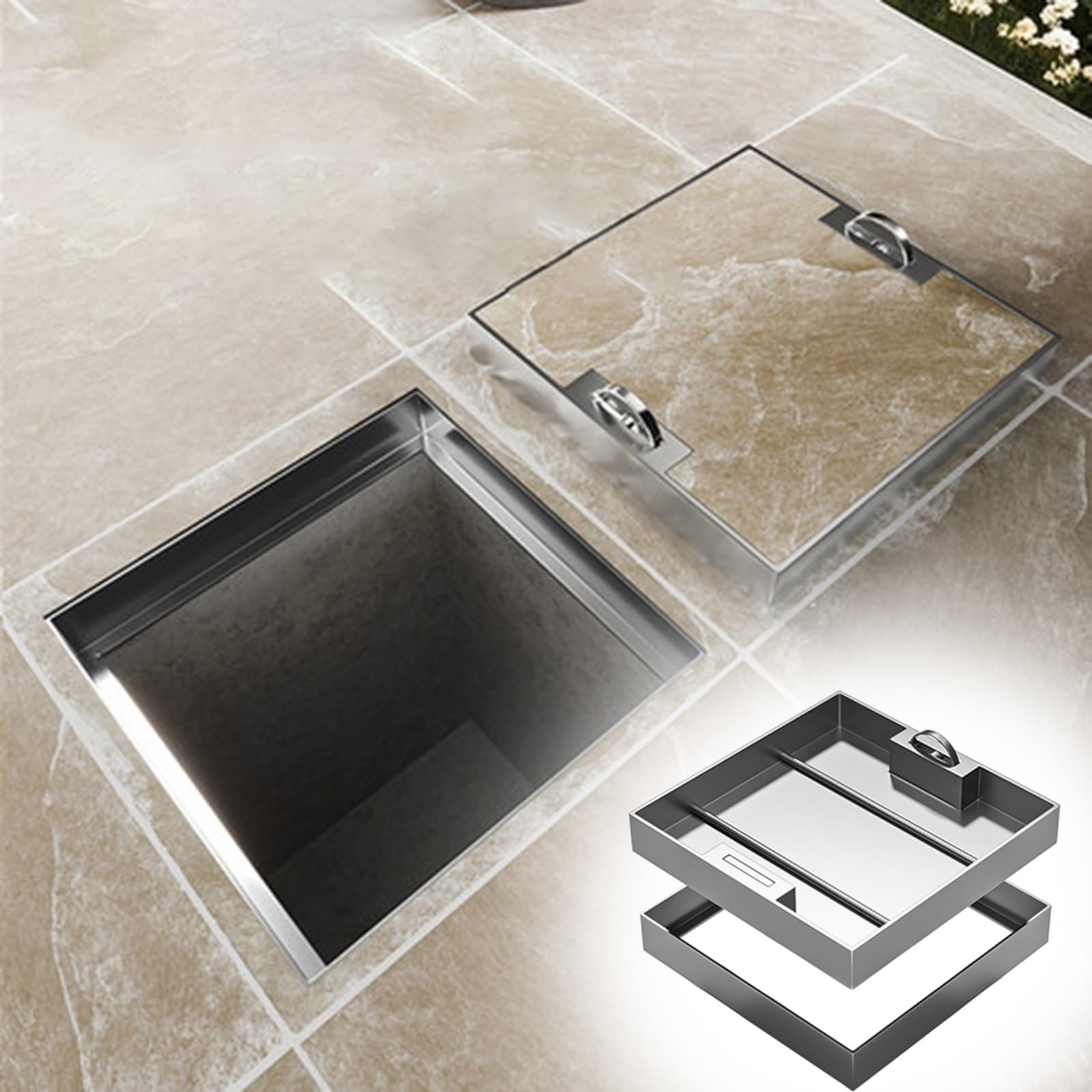 GLDYTVF Invisible Road Inspection Cover, Hinged Access Lid for Septic Tanks, Durable Manhole Cover for Easy Access, Underground Inspection Chamber Accessory