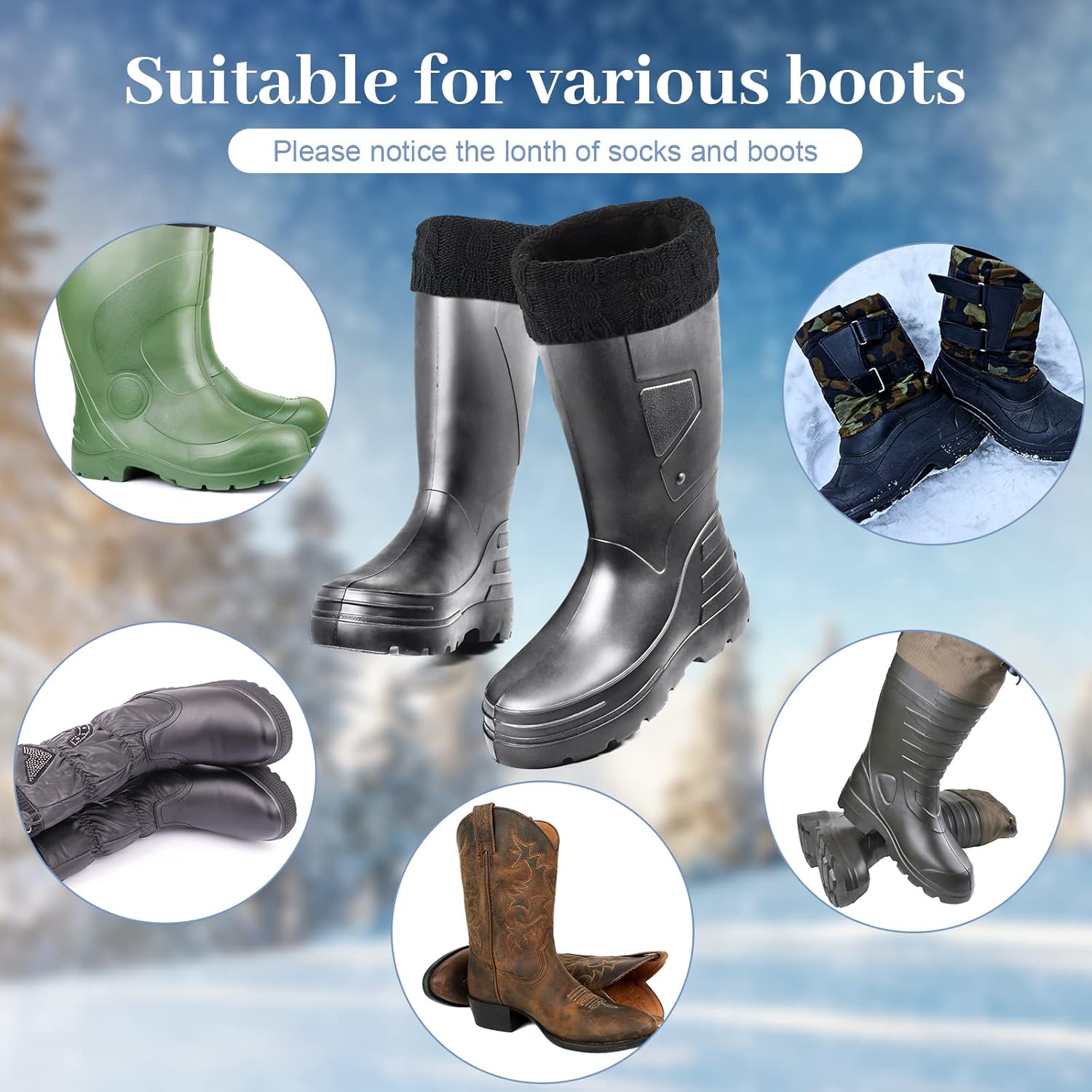 Hercicy Hunting Boots Socks Rain Boot Liners Stitch Cable Snow Warm Fleece Socks for Hiking Outdoor - Image 4