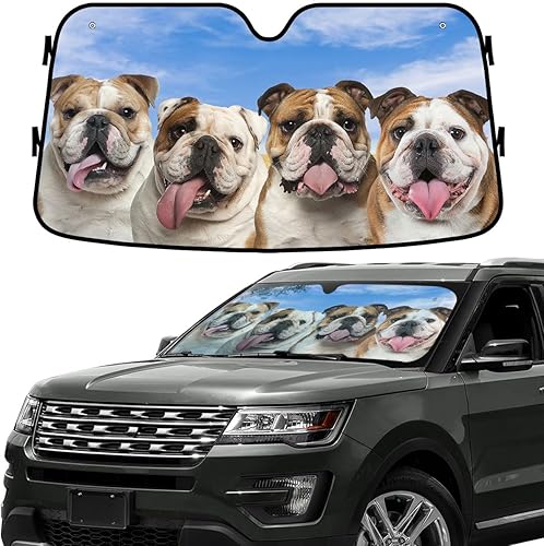 Parasol divertido para parabrisas de automóvil, SUV, camión (55 x 30 pulgadas), parasol para automóvil, diseño de bulldog inglés, bloquea los rayos