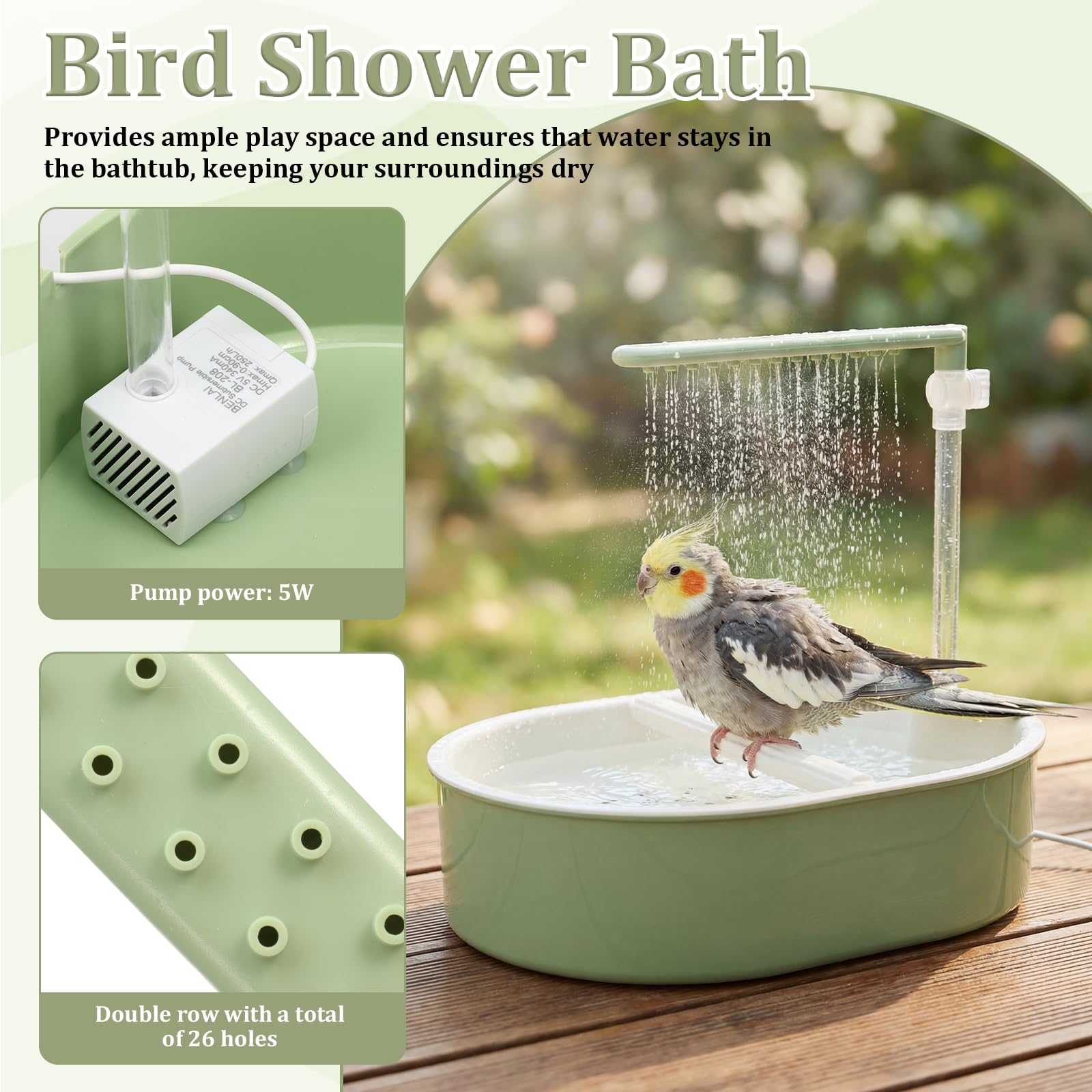 Vogeldusche Wellensittich,Automatische Vogel Badewanne mit Einstellbar Wasserdurchfluss,USB Stromschleife Vogeltränke mit Wasserdichtes Tuch für Wellensittiche,Kanarienvögel, Nymphensittiche (stil 2) - 4