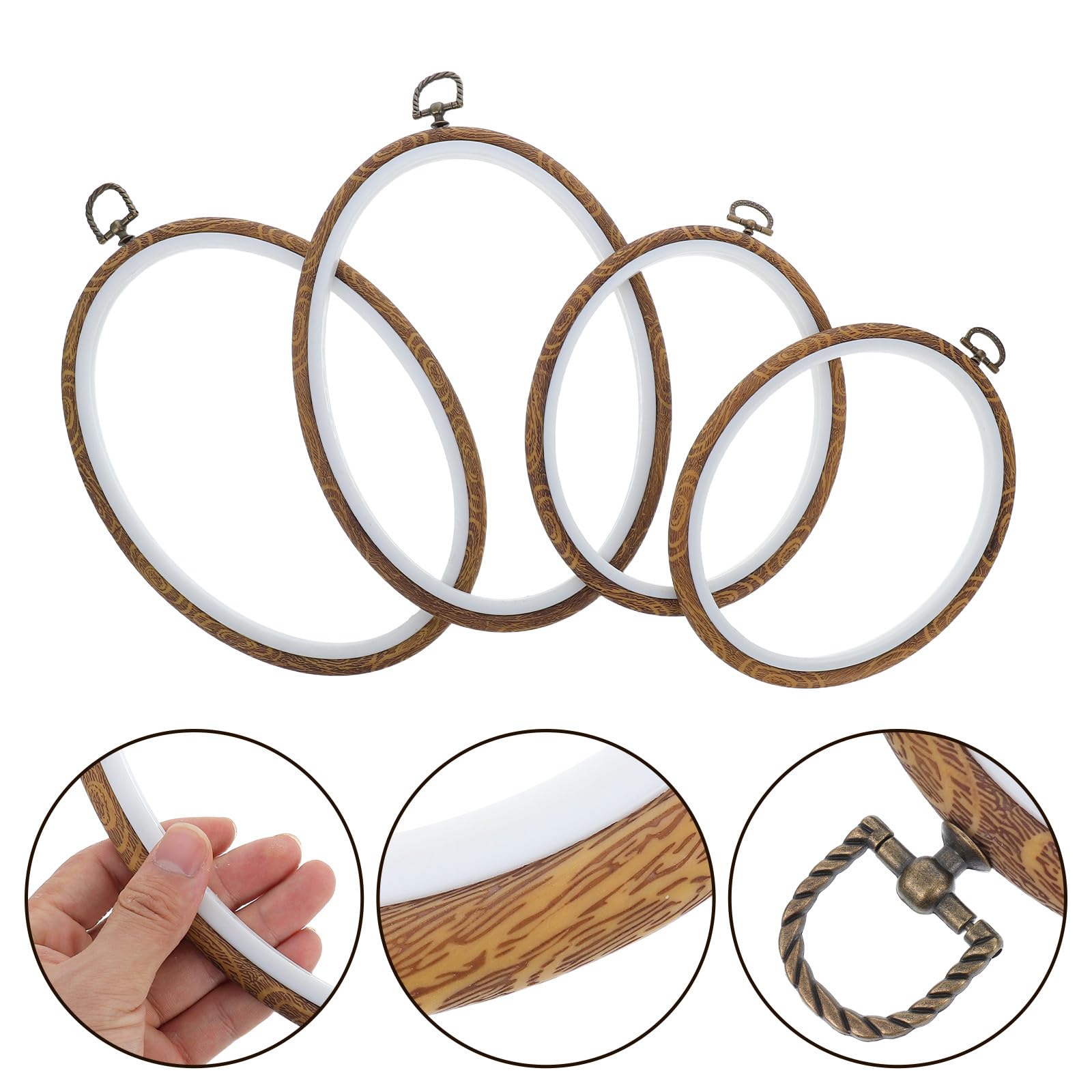 LOLIPPYY 4 Aros Elípticos de Plástico para Bordado Diy, Círculo para Punto de Cruz, Decoración de Pared y Exhibición de Bordado, Ideales para Principiantes