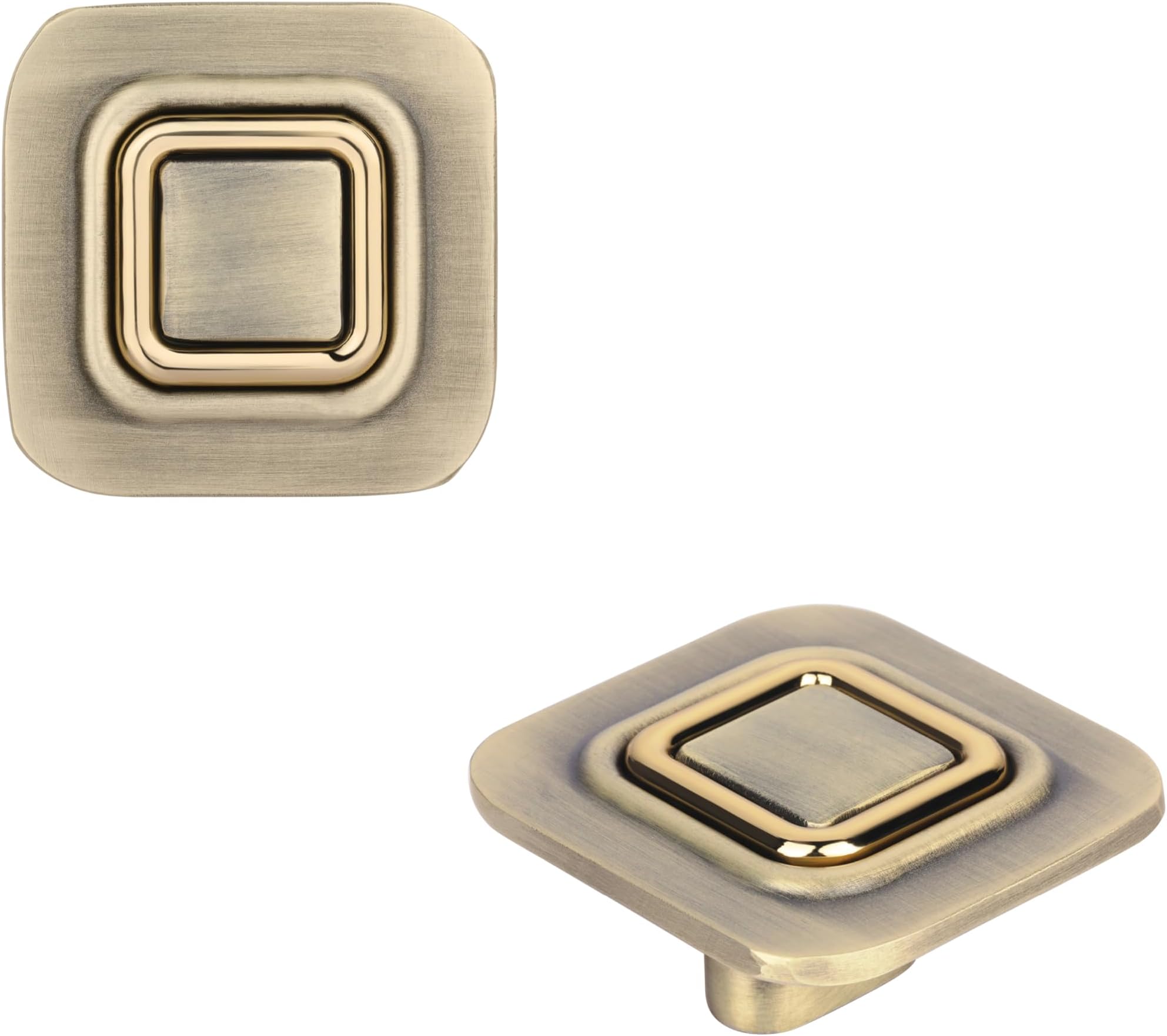 LAPO Modern Square Drawer Knobs for Wardrobe & Cabinets, Stylish Pull-Push Knobs for Bedroom & Kitchen Drawers, 3 Years Warranty (Antique Gold Finish, Pack of 3)